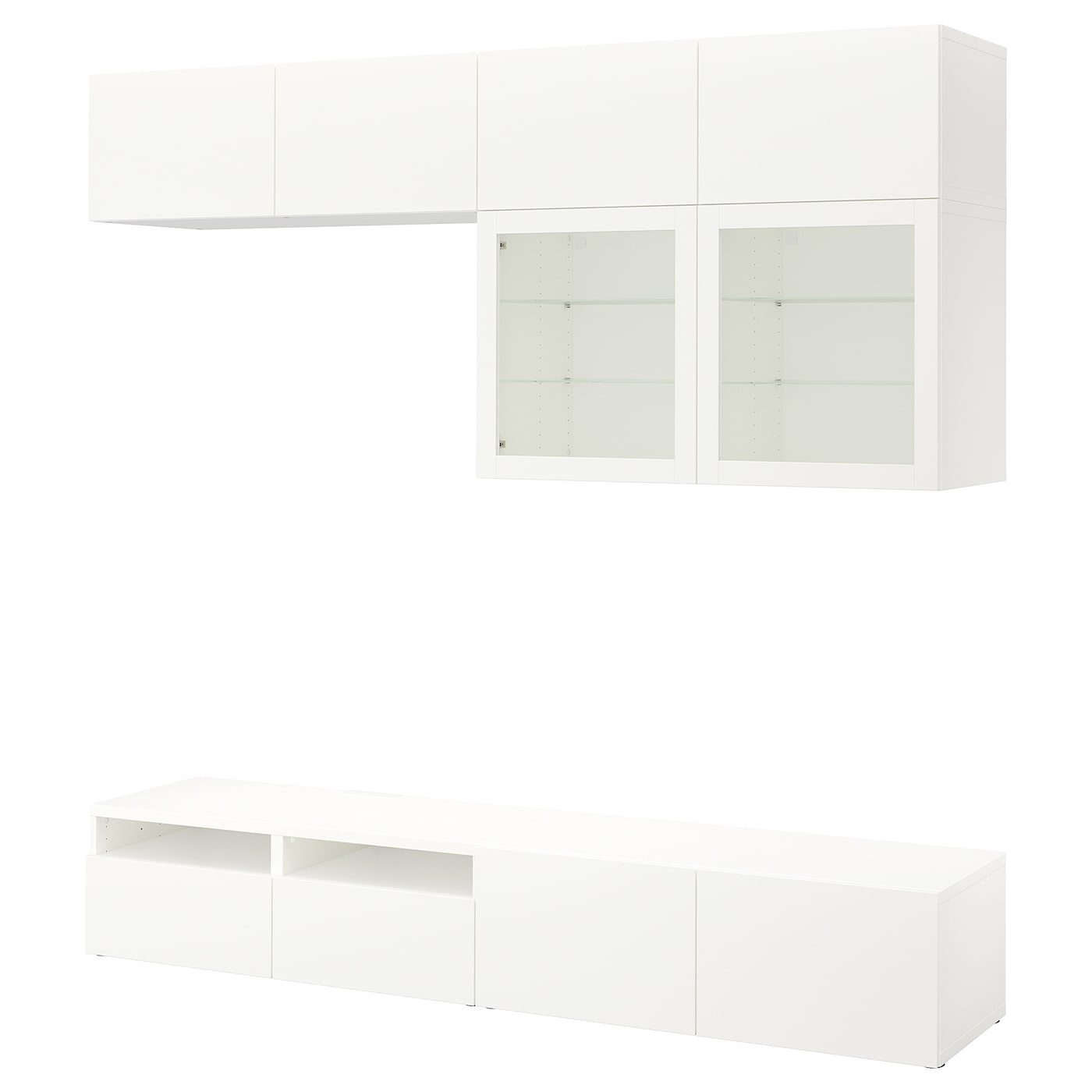 IKEA BESTÅ kombinacja na TV/szklane drzwi, biały/Lappviken białe szkło przezroczyste, 240x42x231 cm