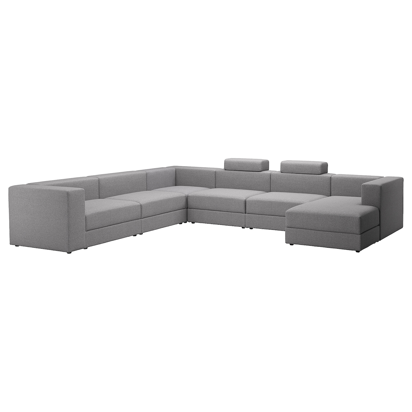IKEA JÄTTEBO sofa w kształcie lit U, 7-osobowa, z leżanką, prawa z zagłówkiem/Tonerud szary, Wysokość: 87 cm