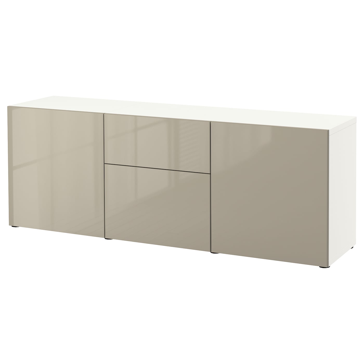 IKEA BESTÅ kombinacja z szufladami, biały/Selsviken wysoki połysk beż, 180x42x65 cm
