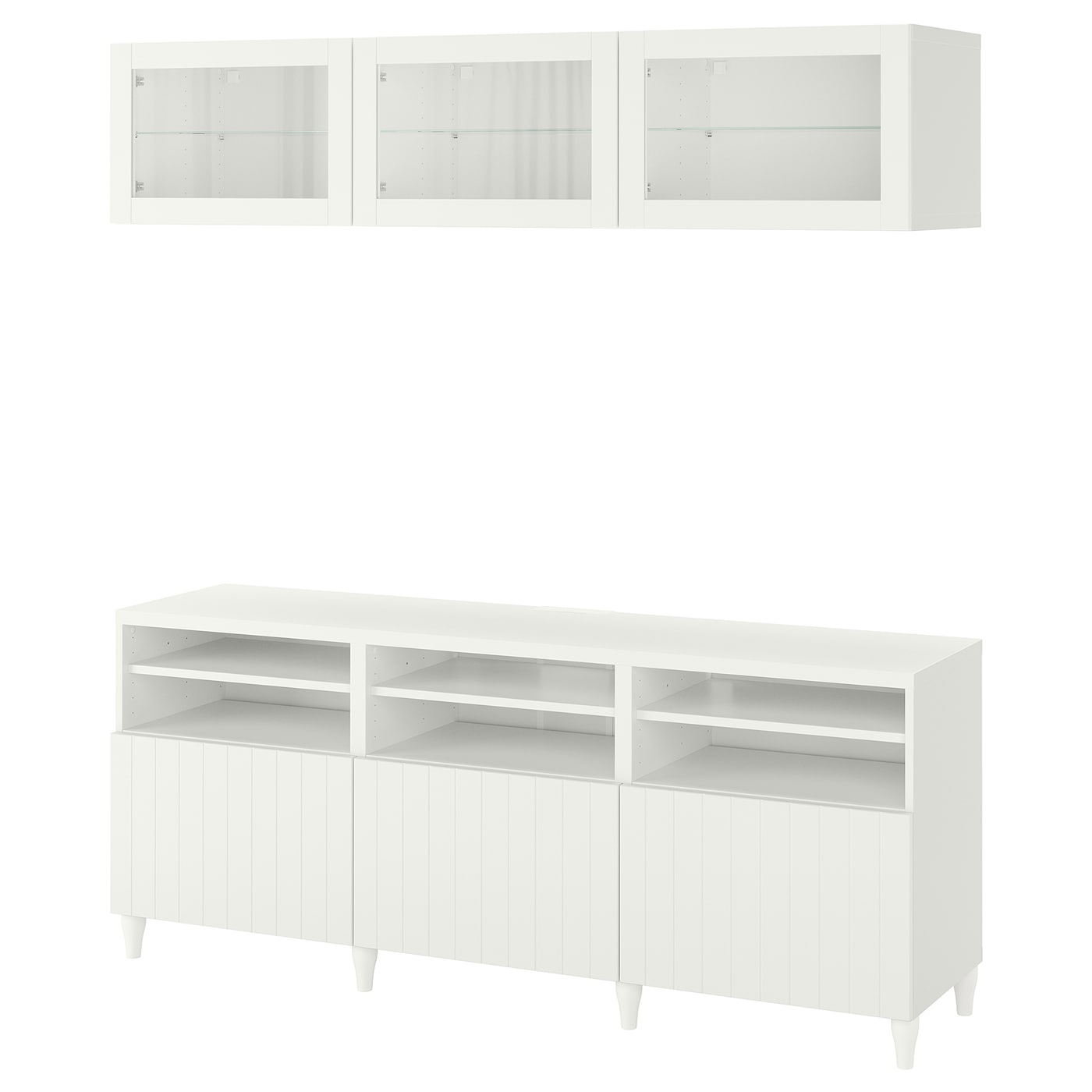IKEA BESTÅ kombinacja na TV/szklane drzwi, biały/Sutterviken/Kabbarp białe szkło przezroczyste, 180x42x192 cm