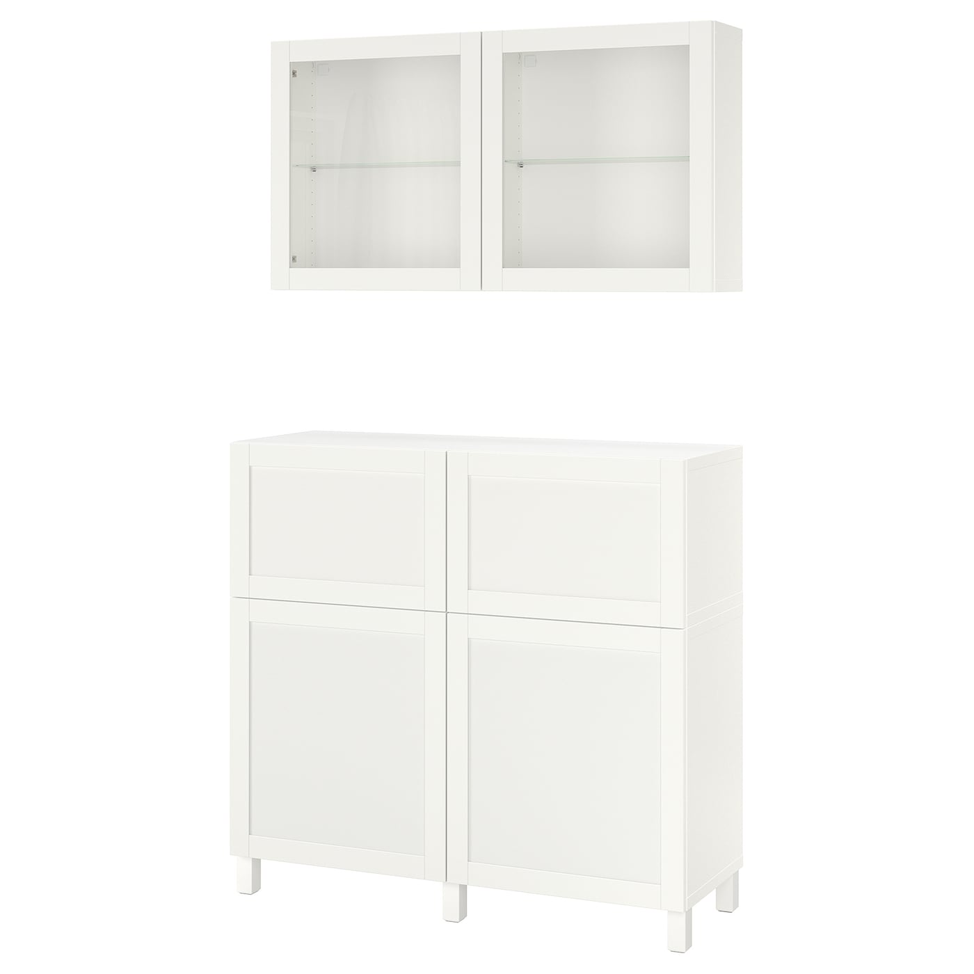 IKEA BESTÅ kombinacja regałowa z drzw/szuf, biały/Hanviken/Stubbarp białe szkło przezroczyste, 120x42x213 cm