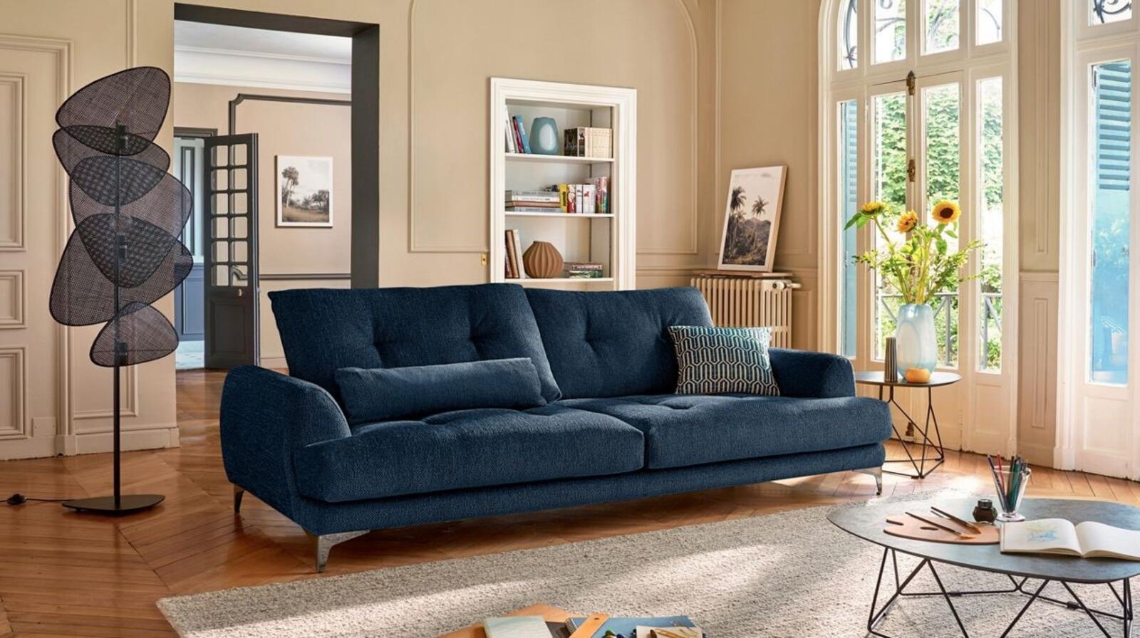 Sofa tapicerowana niebieska Ruby potrójna