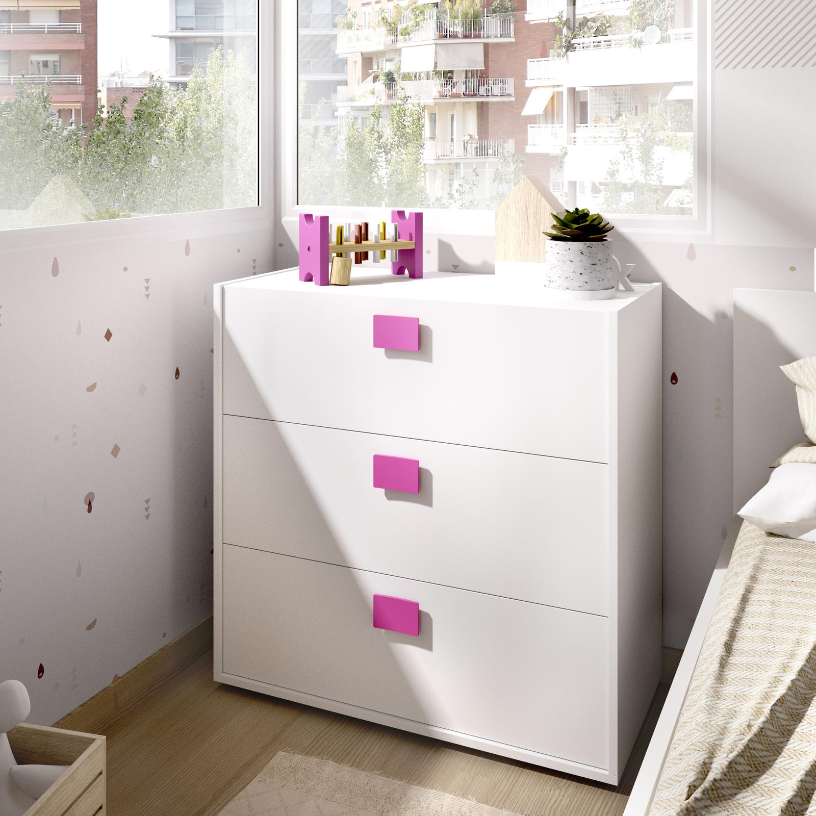 Komoda dziecięca dla dziewczynki Chic, white-pink