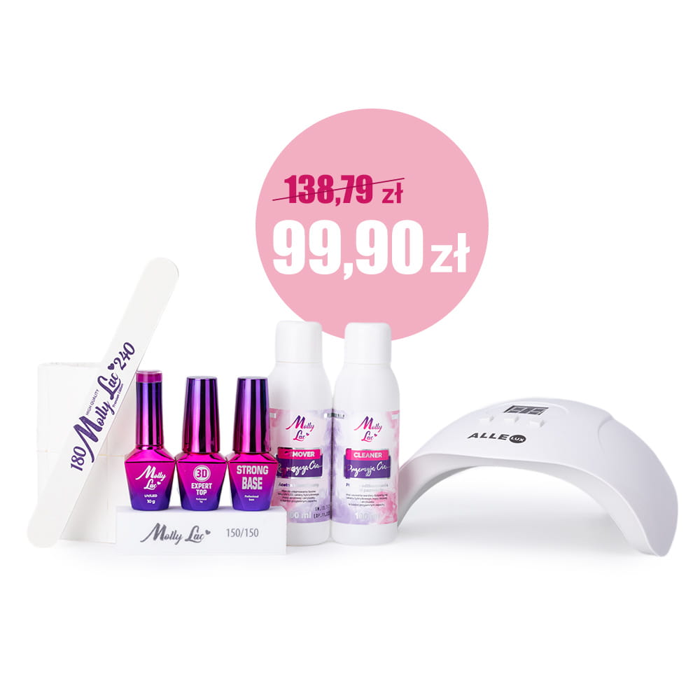 Zestaw do manicure hybrydowego Let's start MollyLac z lampą UV/LED 54W