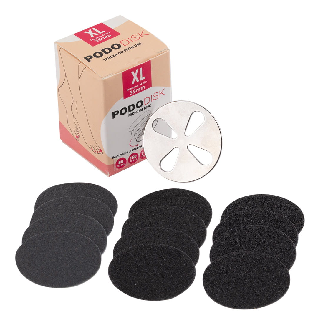 Dysk tarcza do pedicure Pododisk zestaw trzpień dysk + nakładki tarcze wymienne XL 35 mm