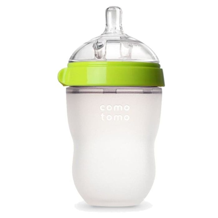 COMOTOMO - antykolkowa butelka silikonowa MOM'S BREAST 250 ml NEWBORN-Green