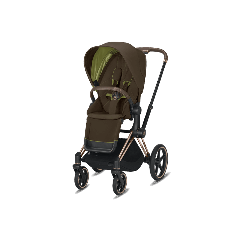 Cybex, Priam 2.0 - wózek spacerowy-Khaki Green-Chrome z brązową rączką