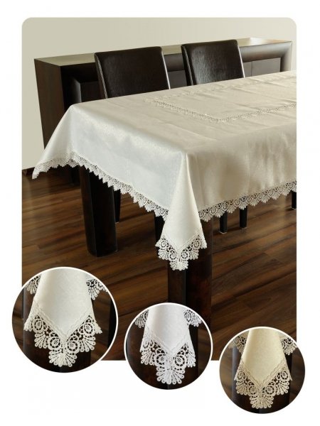 Obrus gipiurowy rozmiar 70x150 owal wzór beżowy (216 ov)