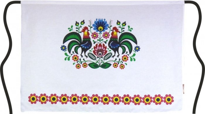 Fartuch Zapaska Ludowa - Łowickie wzory 55x80 wz. 020 Biel I