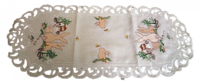 Ozdobny obrus Wielkanocny rozmiar 35x70cm Zajączki Kolor: beżowy