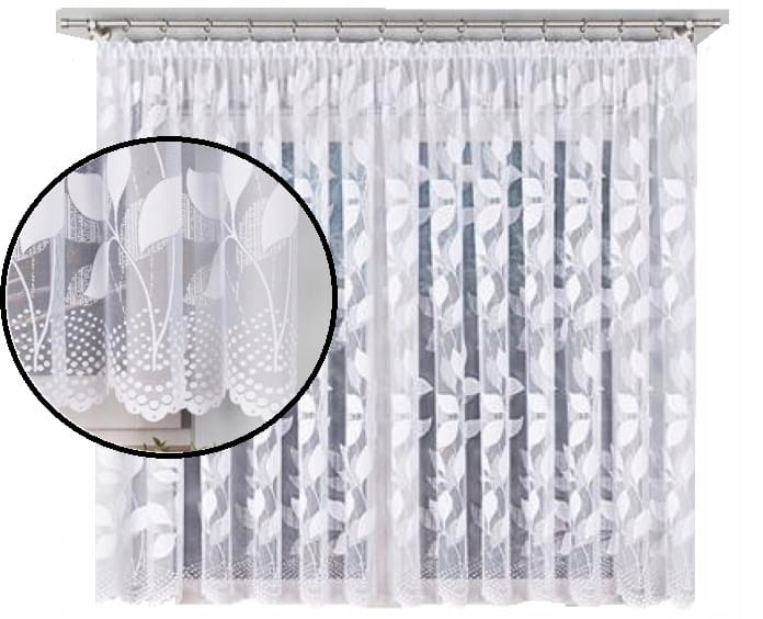 Firana żakardowa Listki z taśmą 180x400 - elegancka dekoracja okna, idealna