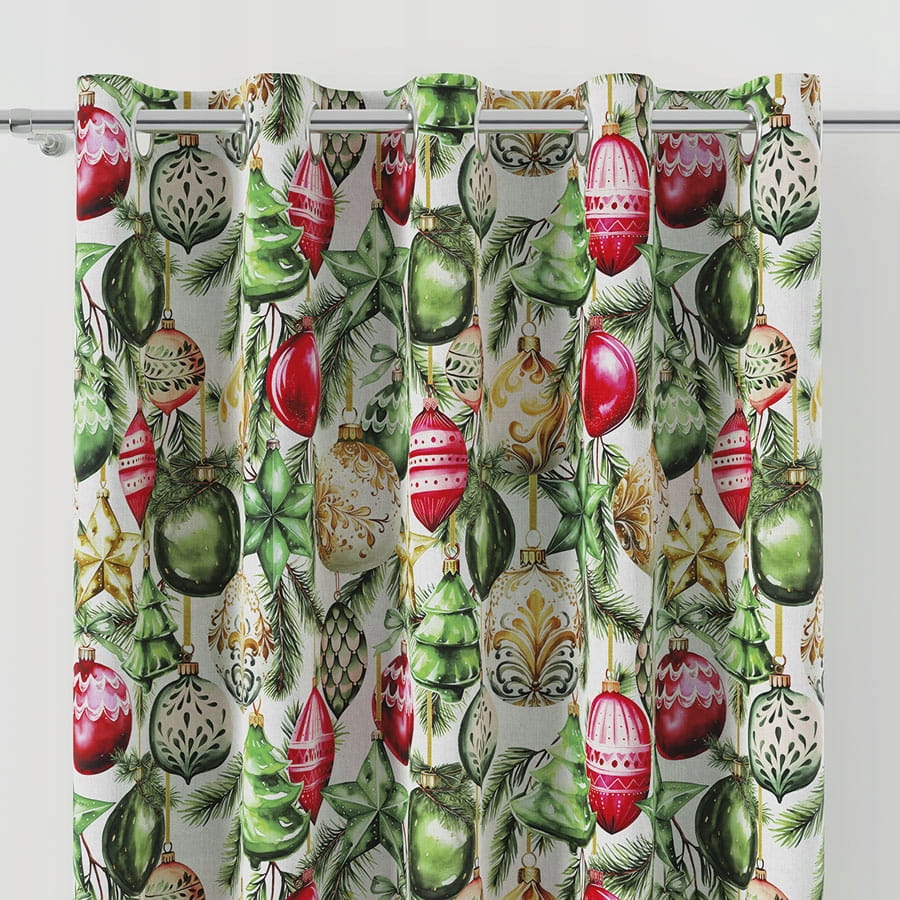 Zasłona świąteczna na przelotkach Bombki 240x150 cm