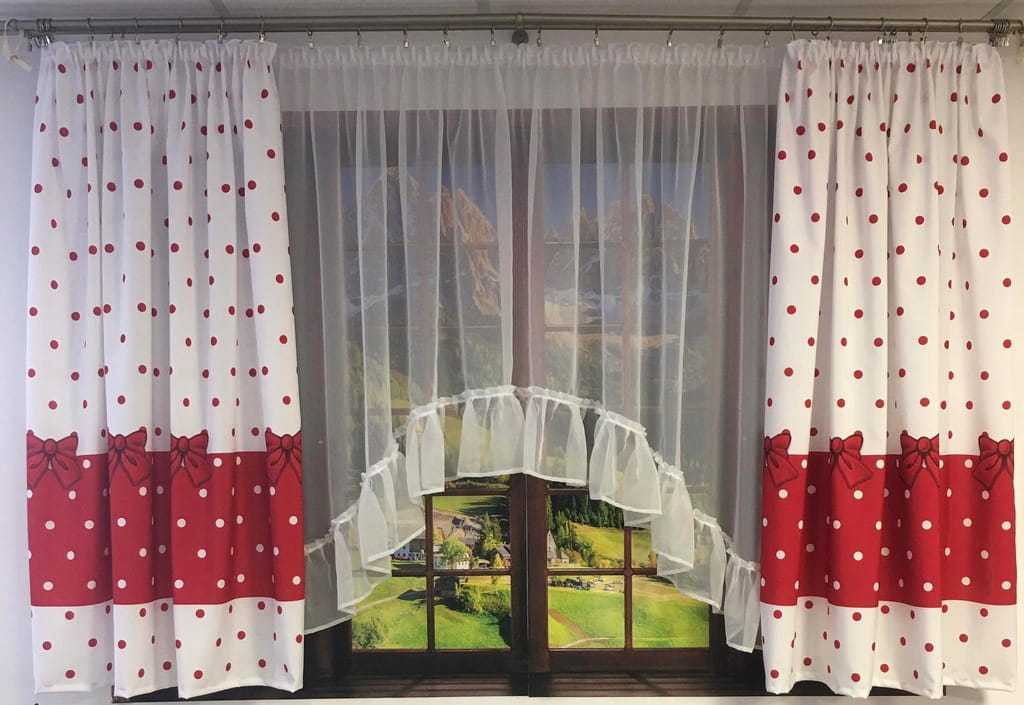 Komplet firanka i zasłonki z kokardami do salonu 150x300 cm kokardy woal