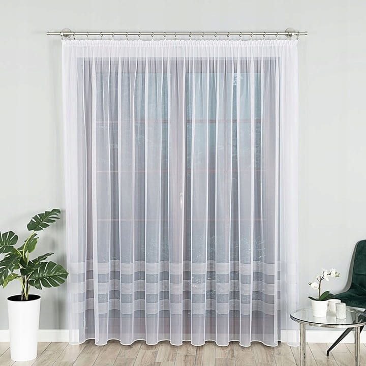 Firana gotowa 000282 srebrne pasy wys 130x300cm żakard