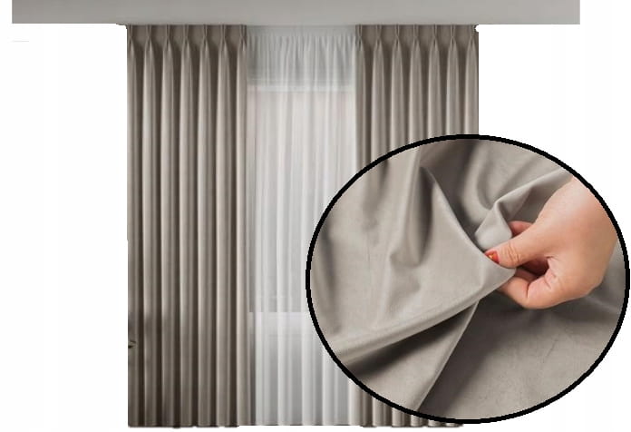 Zasłona velvet chłodny beż na taśmie 230x140