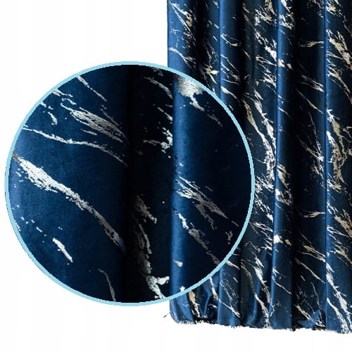 Zasłona velvetowa marmur granatowa ze srebrnym nadrukiem 230x140 przelotki