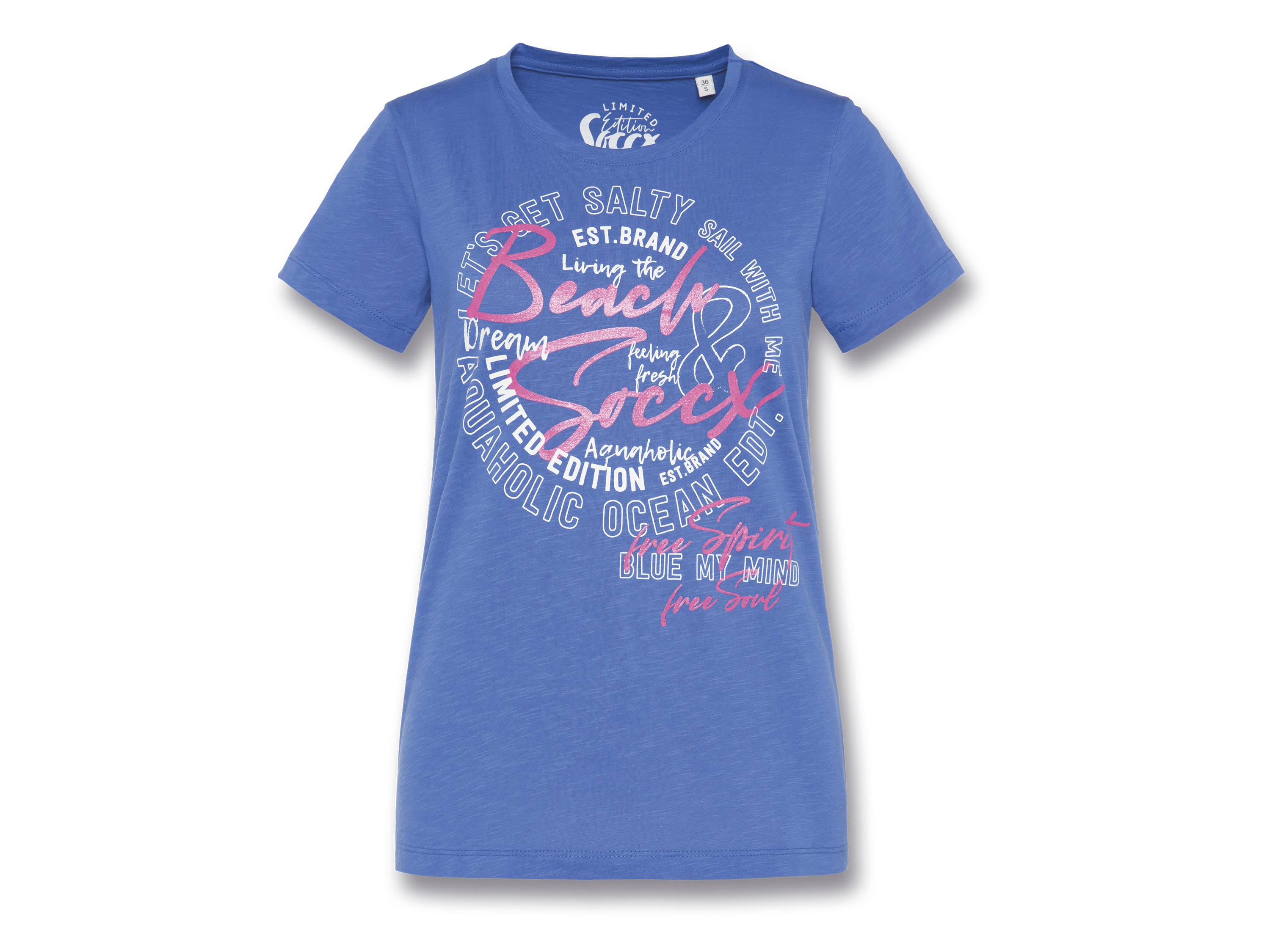 Soccx T-shirt damski z czystej bawełny S, Niebieski