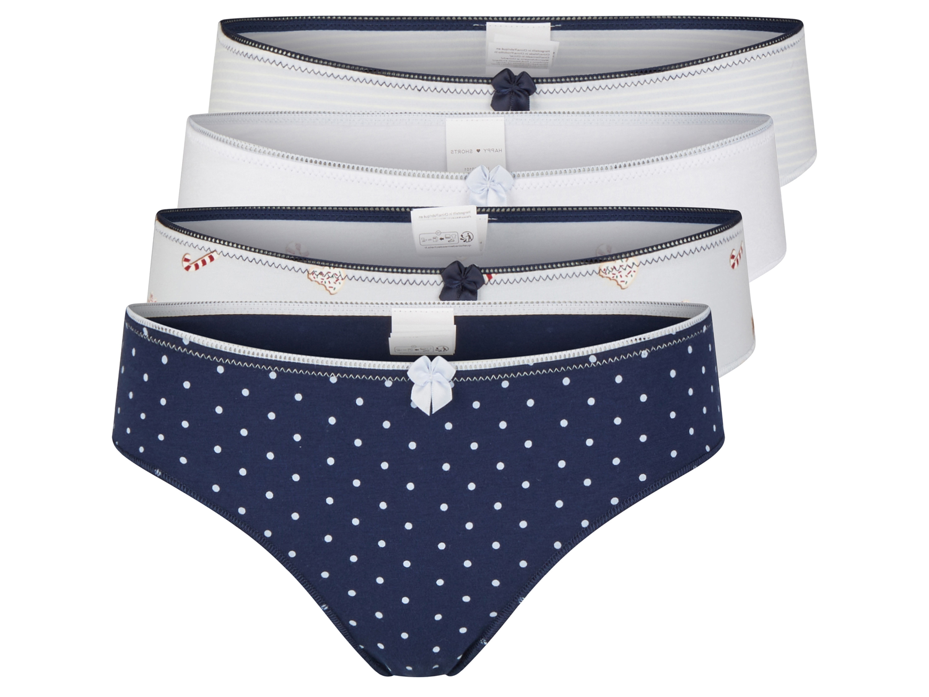Happy Shorts Figi damskie świąteczne, 4 pary piekarnia bożonarodzeniowa, M
