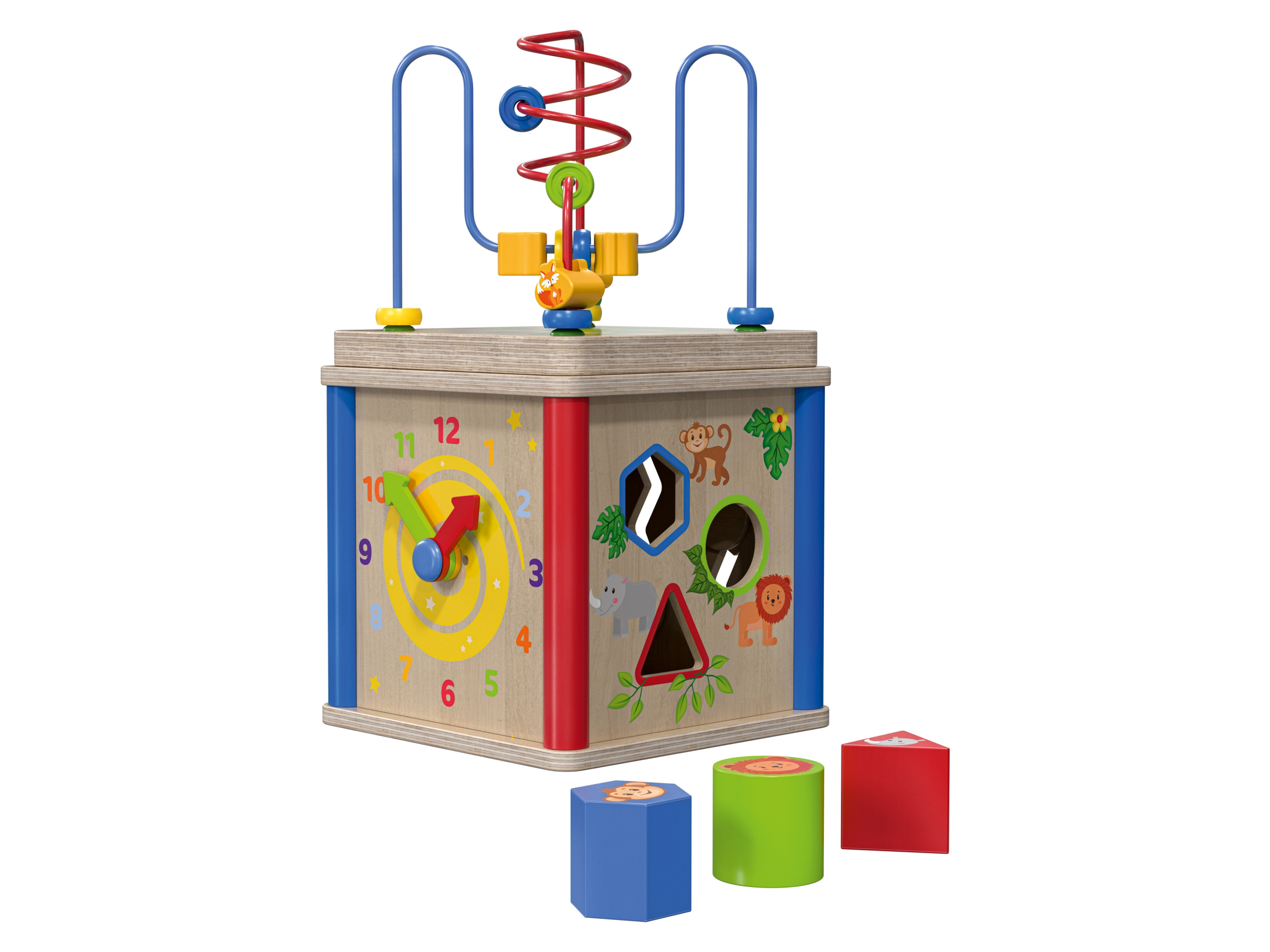 Playtive Drewniana zabawka edukacyjna motoryczna Kostka 5w1