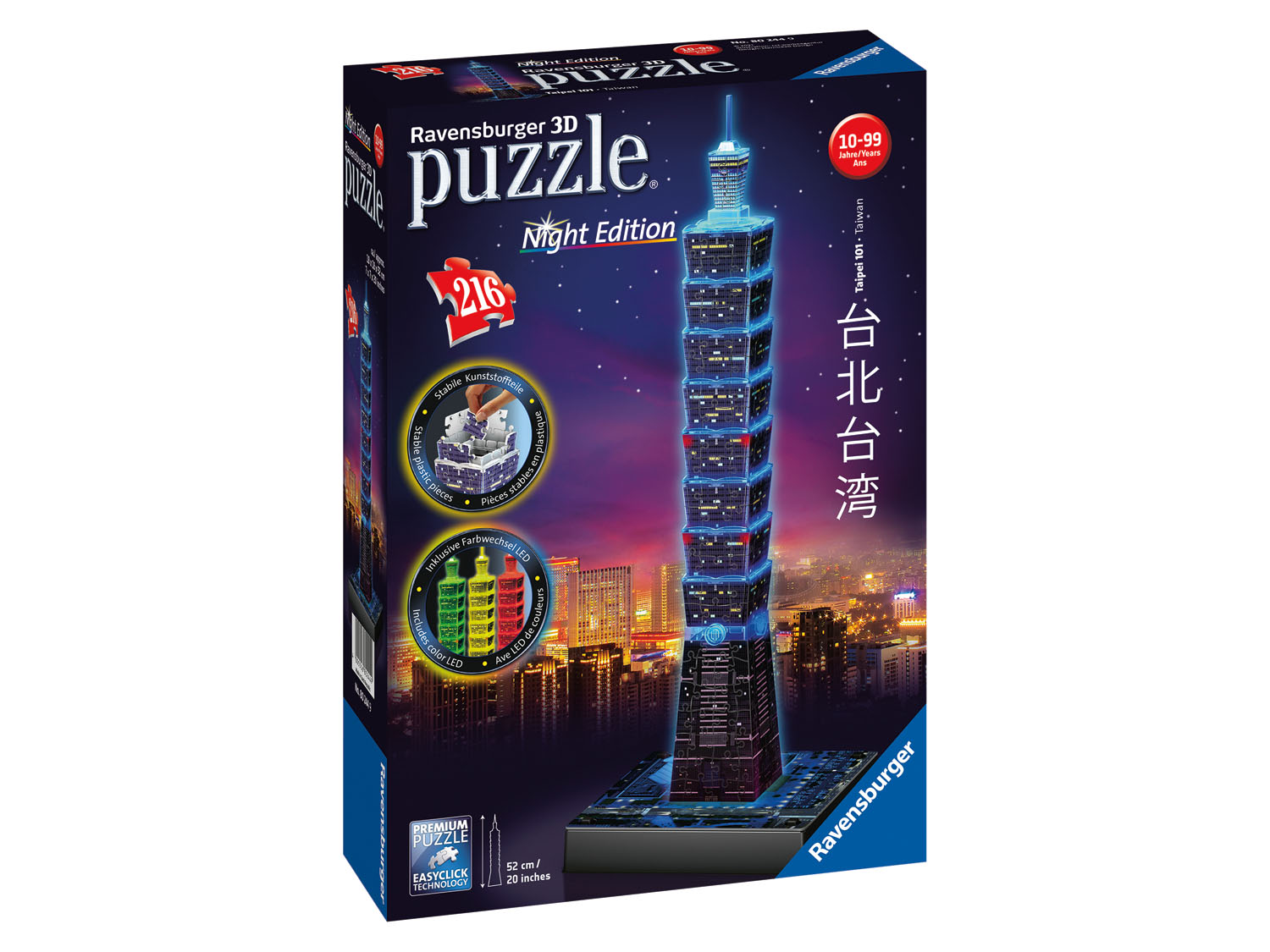 Ravensburger Puzzle 3D Led, 216 elementów Wieżowiec w Tajpej