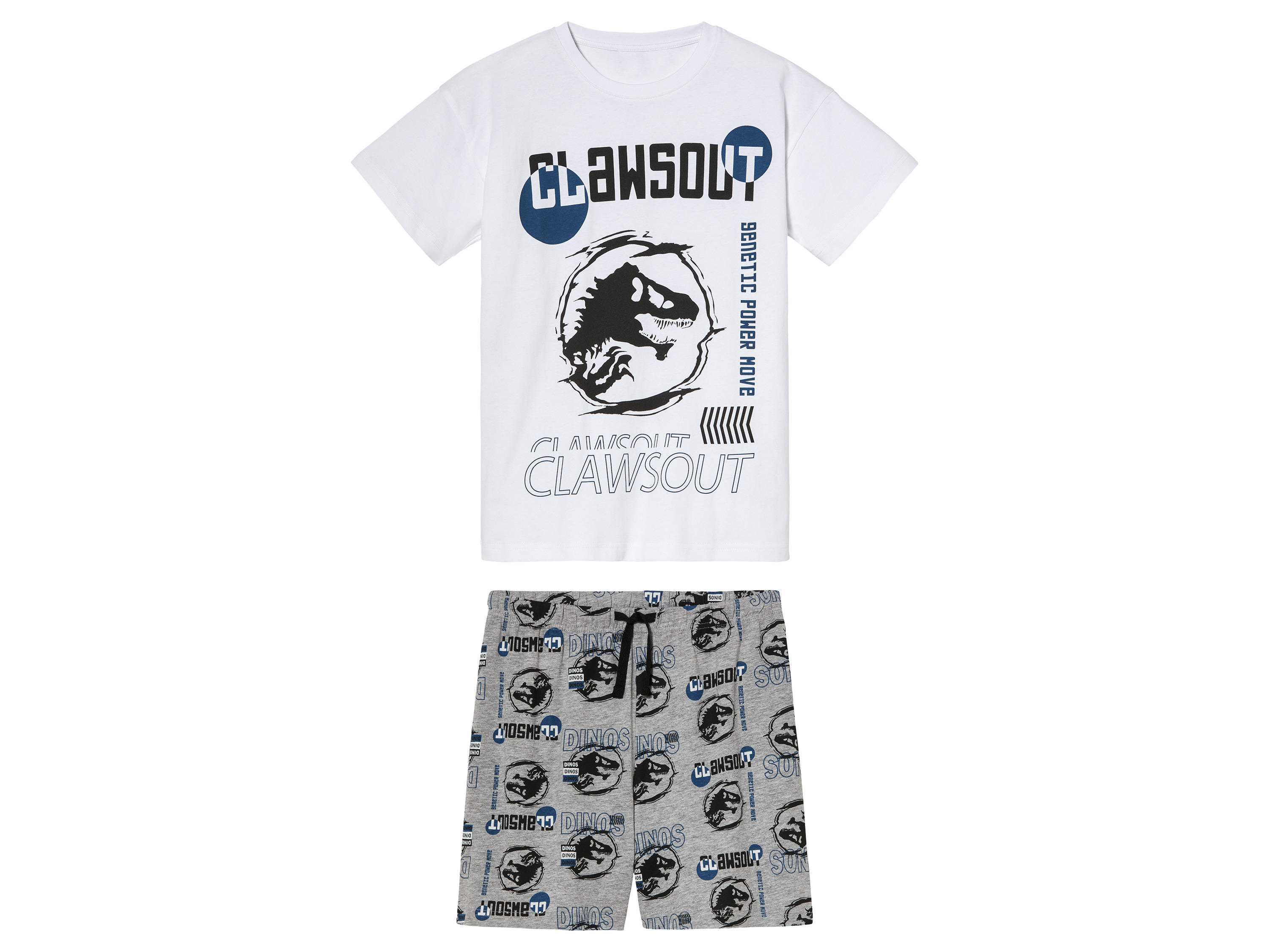 Piżama chłopięca z bawełną, z wzorami z bajek t-shirt + spodenki 146/152, Wzór Jurassic World
