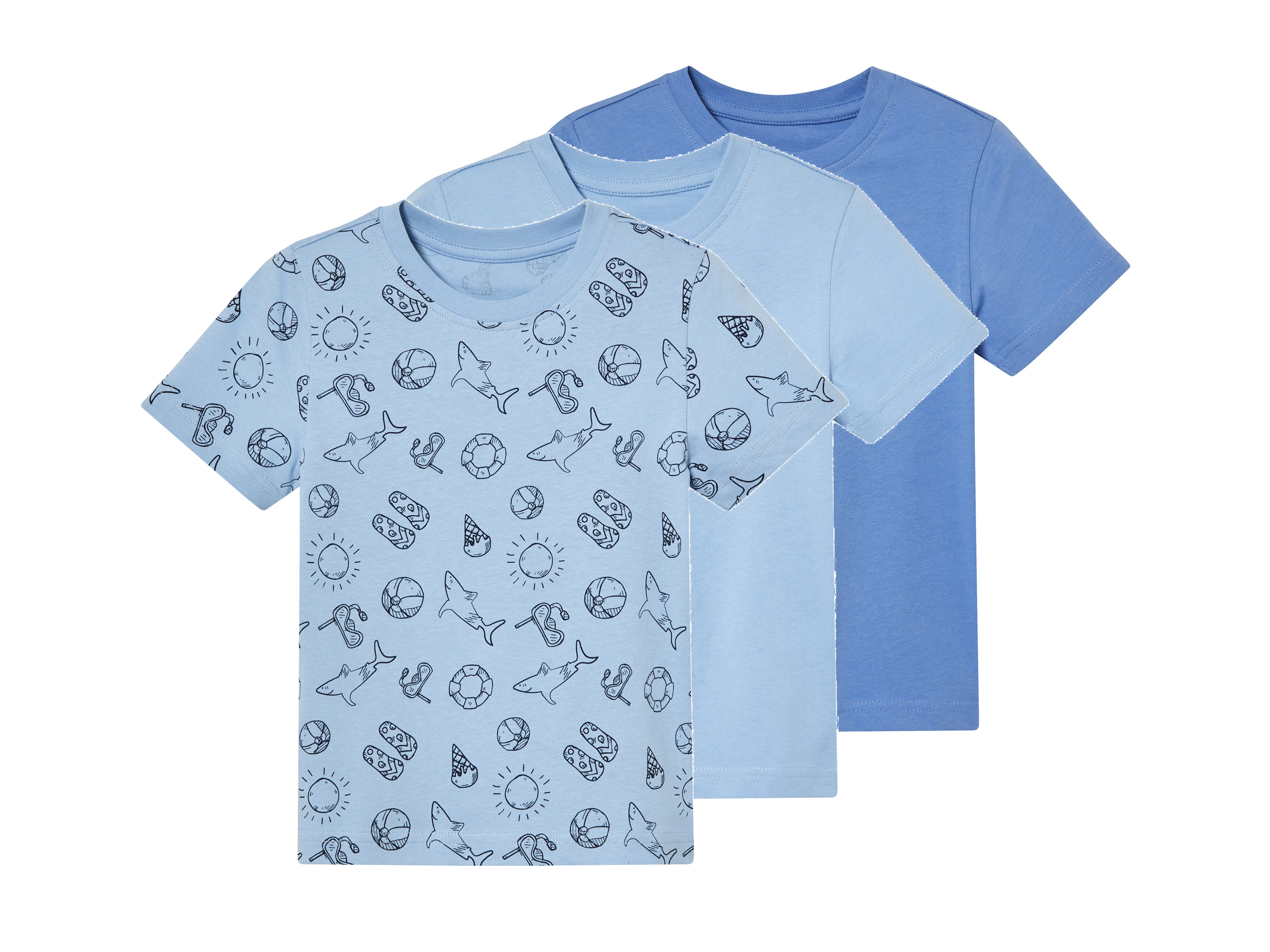 lupilu T-shirty dziecięce z bawełny, 3 sztuki ciemnoniebieski/niebieski/jasnoniebieski, 110/116
