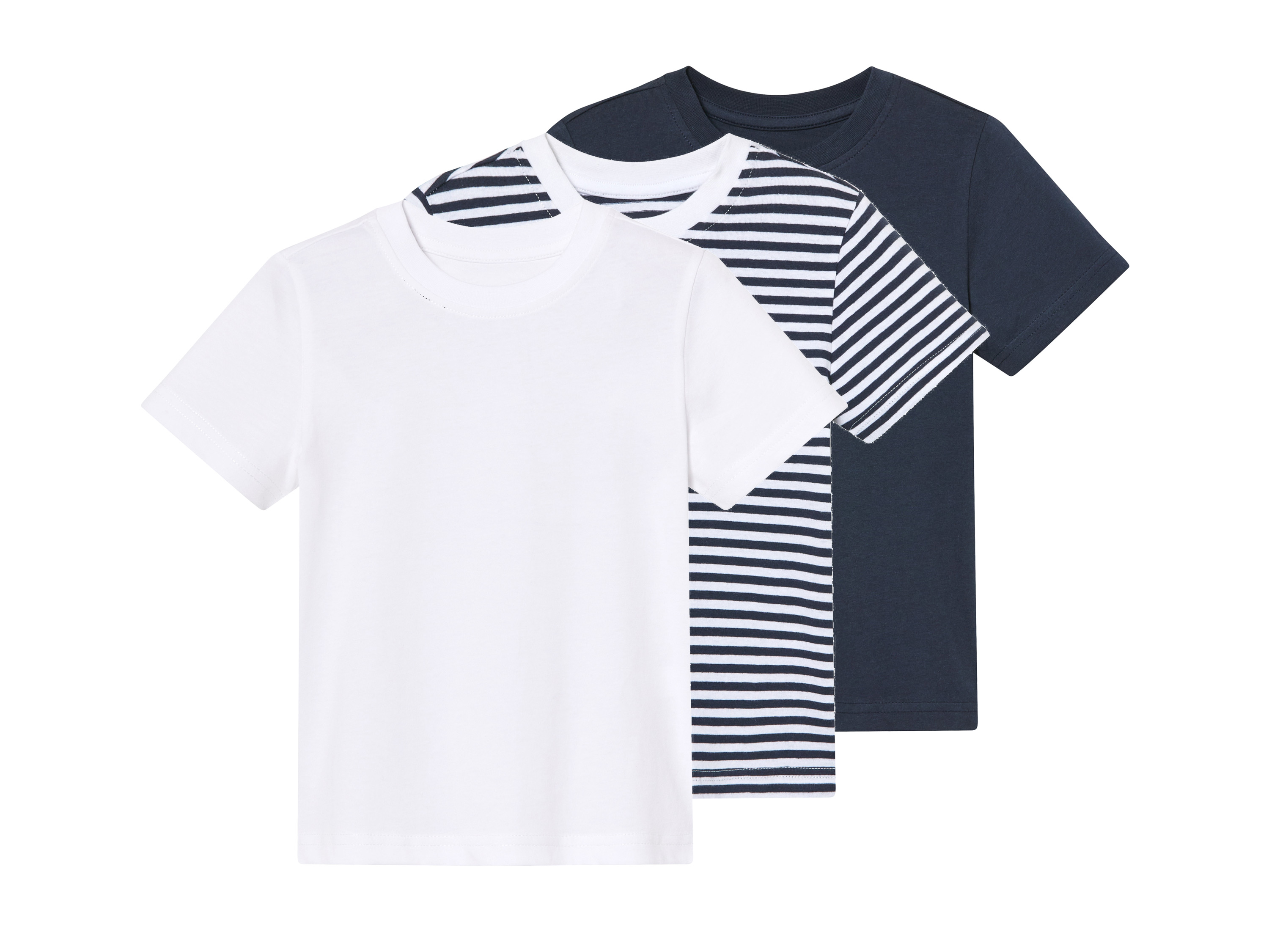 lupilu T-shirty dziecięce z bawełny, 3 sztuki Paski/ granatowy/ niebieski, 110/116