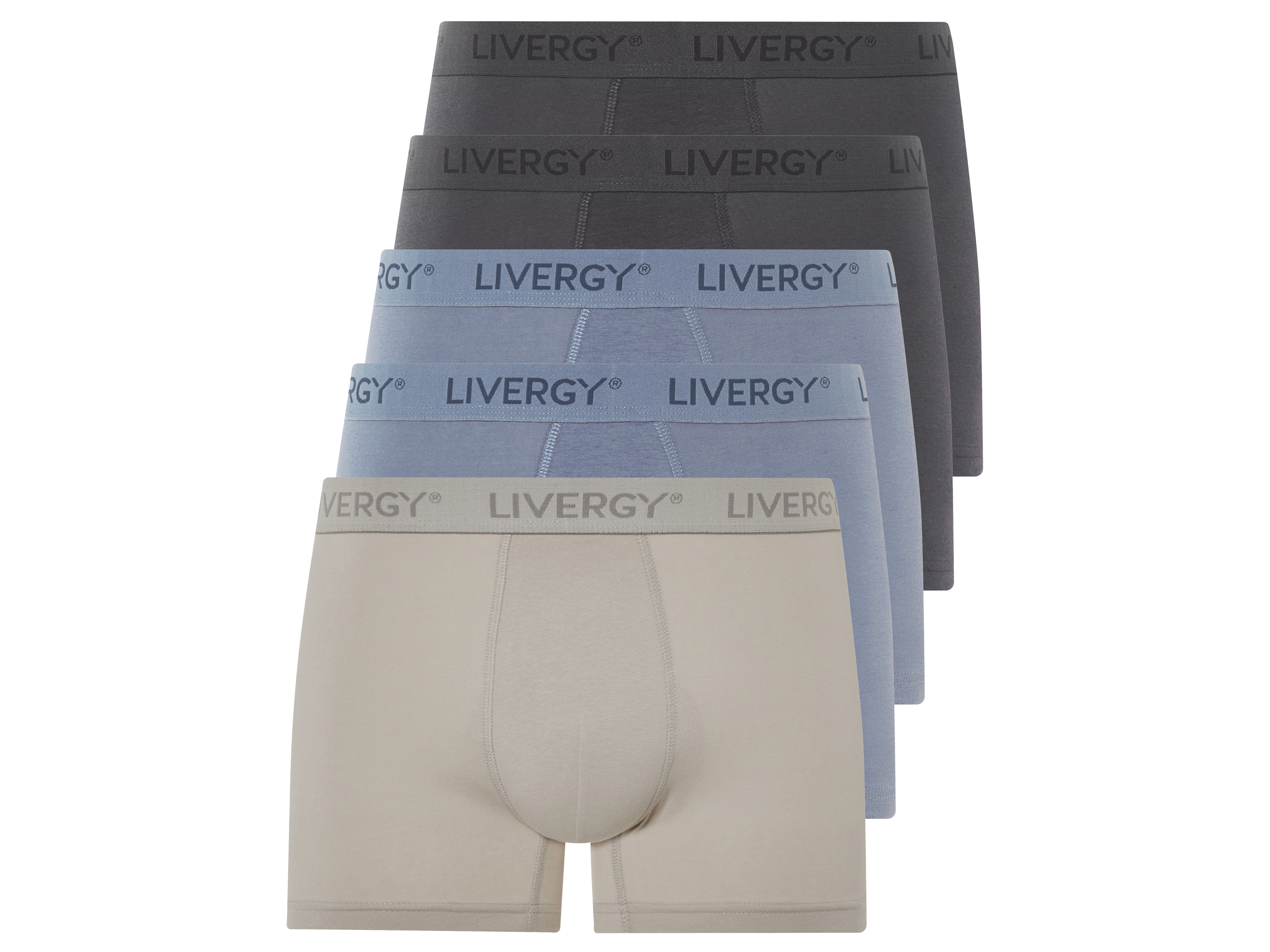 Livergy Bokserki męskie z bawełny, 5 par Szary/niebieski, 7/Xl