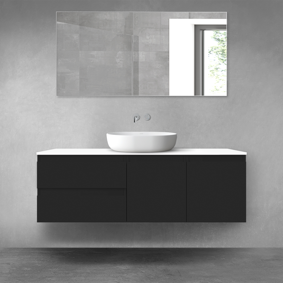 Darmowa Dostawa - Zestaw mebli łazienkowych 140x46.4x48.6 cm podumywalkowa wisząca biała-czarna Oltens Vernal 68275300
