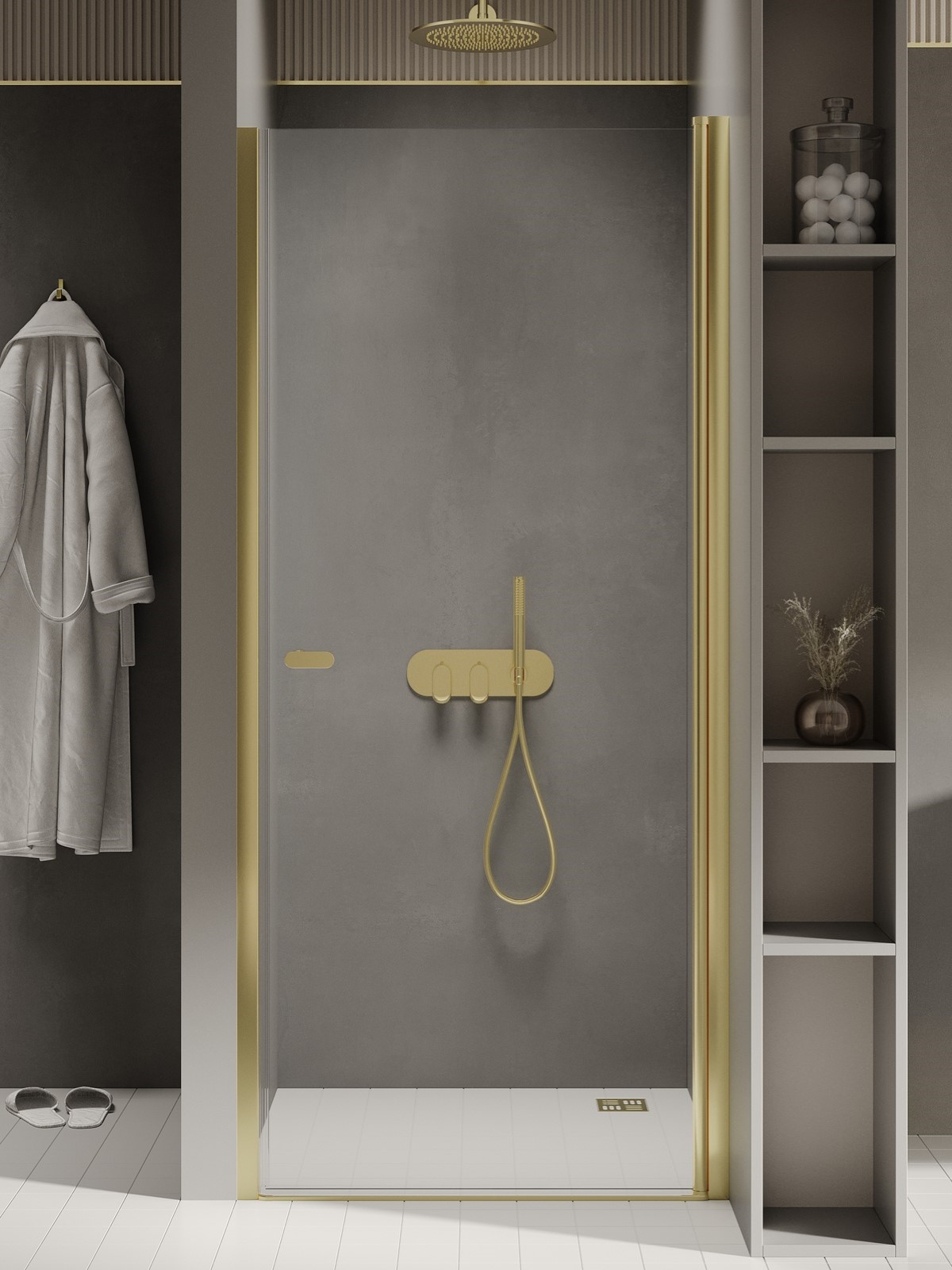 Darmowa Dostawa - Drzwi prysznicowe 80 cm uchylne złoty połysk/szkło przezroczyste New Trendy New Soleo Light Gold D0451A