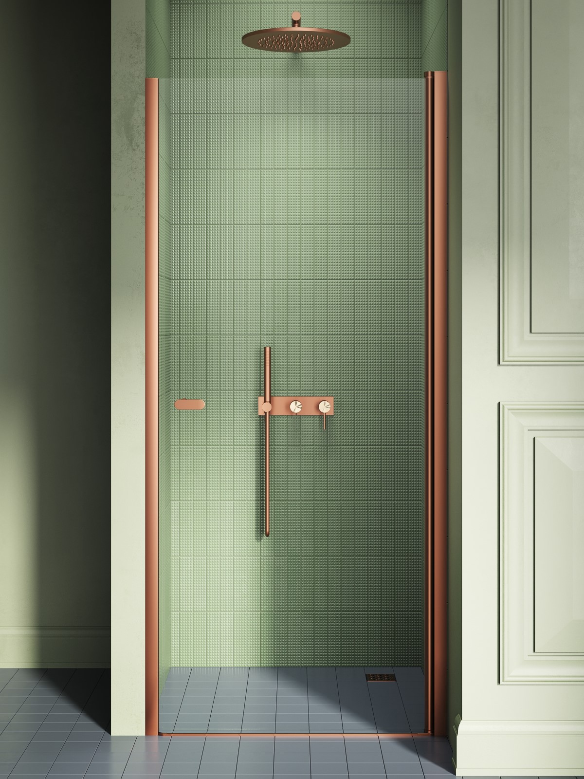 Darmowa Dostawa - Drzwi prysznicowe 80 cm uchylne miedź szczotkowany/szkło przezroczyste New Trendy New Soleo Copper Brushed D0490A