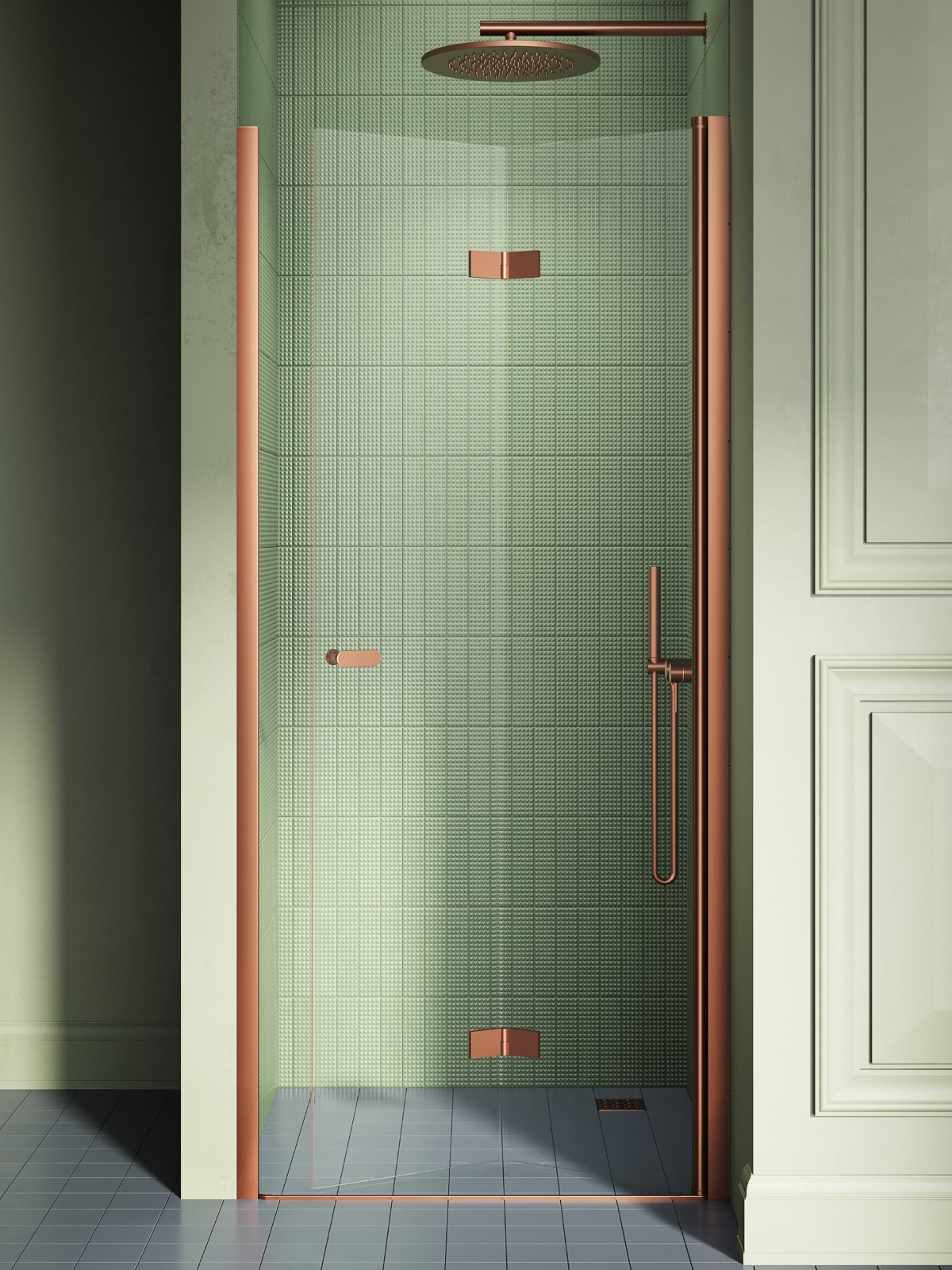 Darmowa Dostawa - Drzwi prysznicowe 80 cm składane miedź szczotkowany/szkło przezroczyste New Trendy New Soleo Copper Brushed D0502A