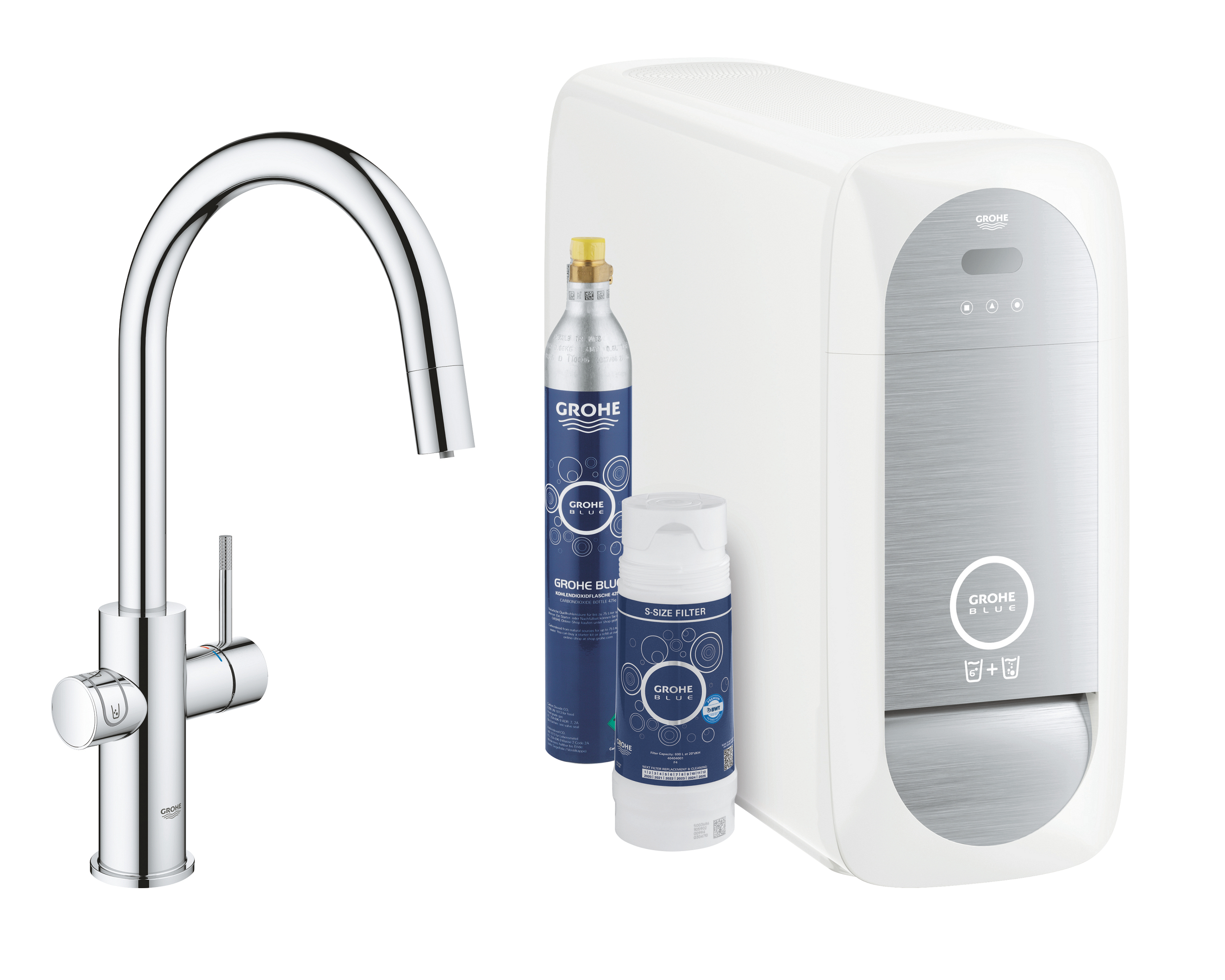 Darmowa Dostawa - Bateria kuchenna z filtrem stojąca starlight chrome Grohe Blue 31541000