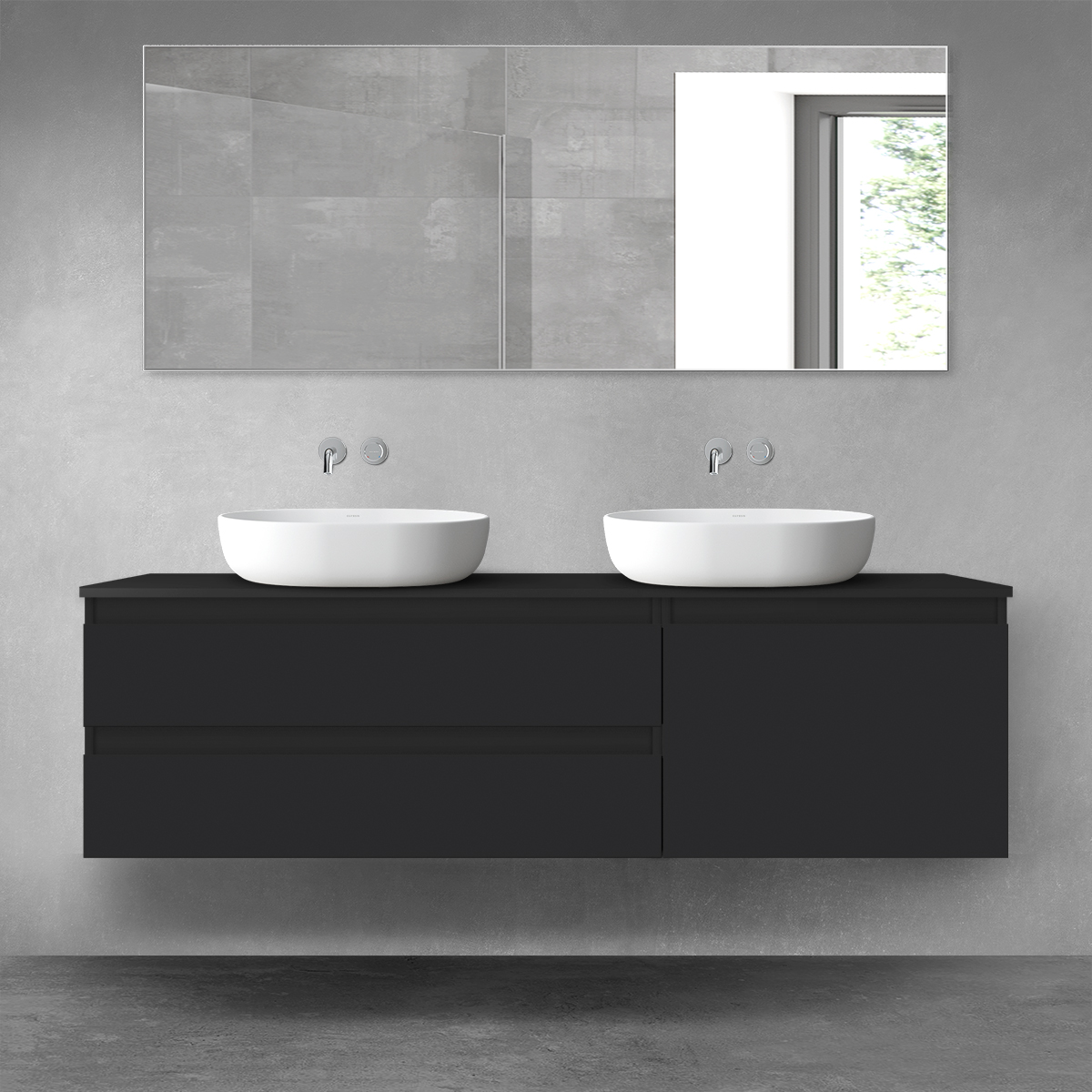 Darmowa Dostawa - Zestaw mebli łazienkowych 160x46.4x48.6 cm podumywalkowa wisząca czarna Oltens Vernal 68339300
