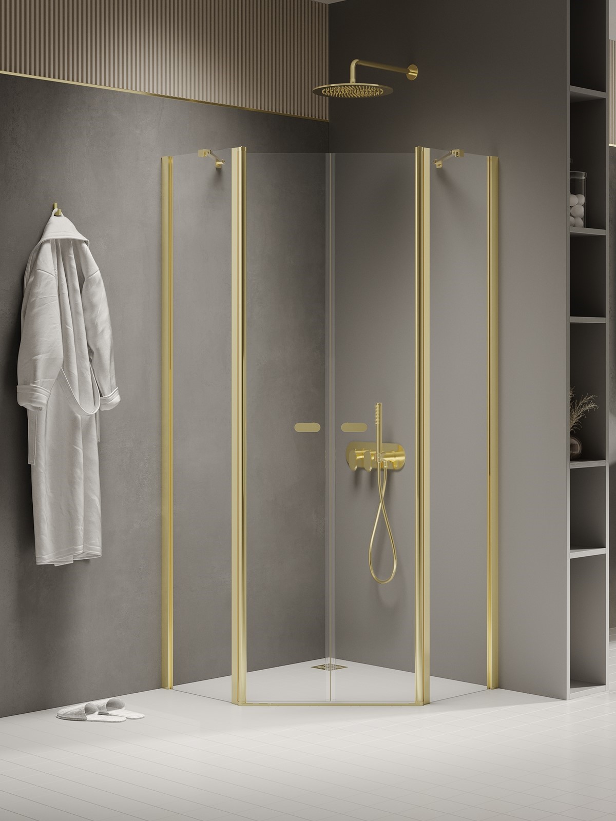 Darmowa Dostawa - Kabina prysznicowa 90x90 cm złoty połysk/szkło przezroczyste New Trendy New Soleo Light Gold K1668