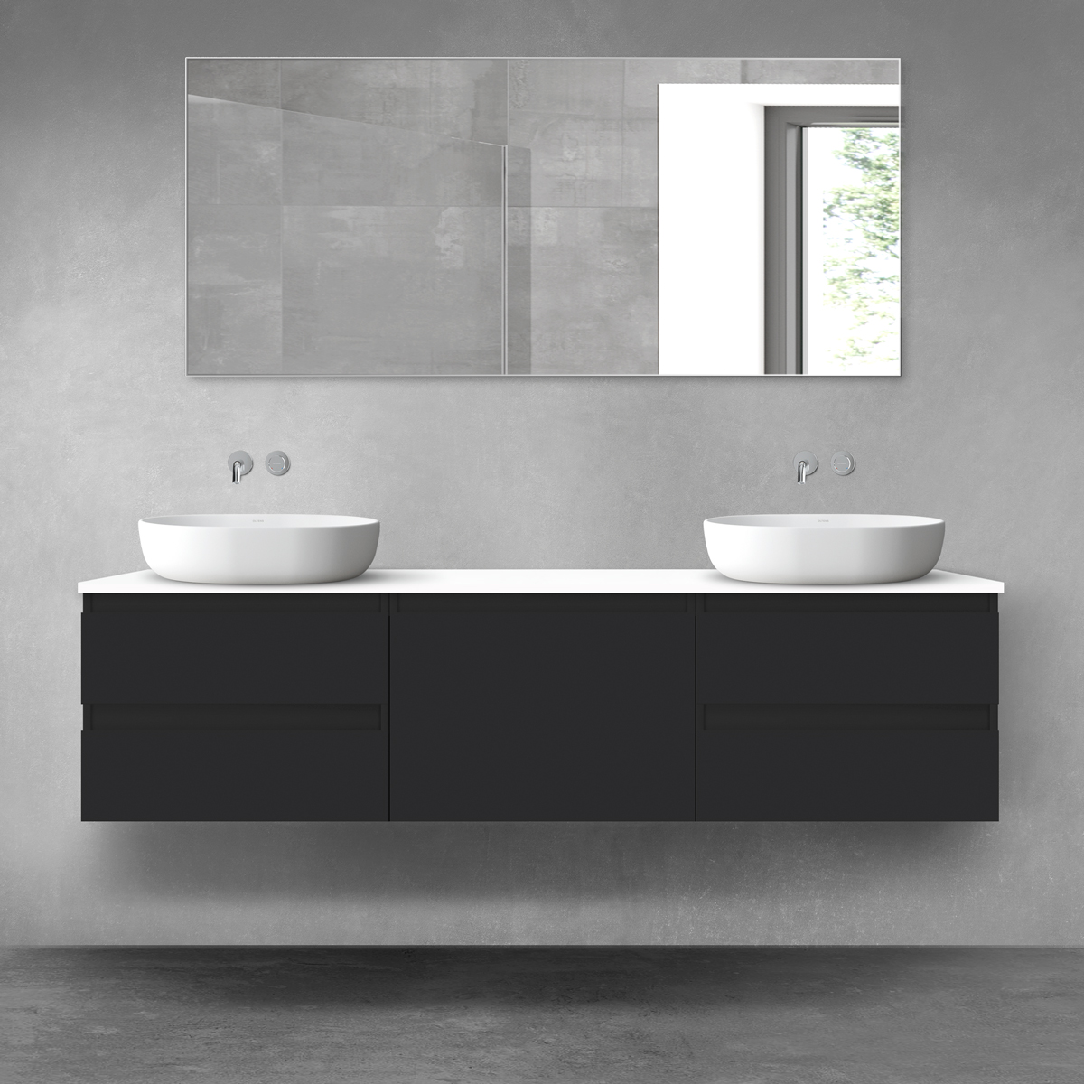 Darmowa Dostawa - Zestaw mebli łazienkowych 180x46.4x48.6 cm podumywalkowa wisząca biała-czarna Oltens Vernal 68512300