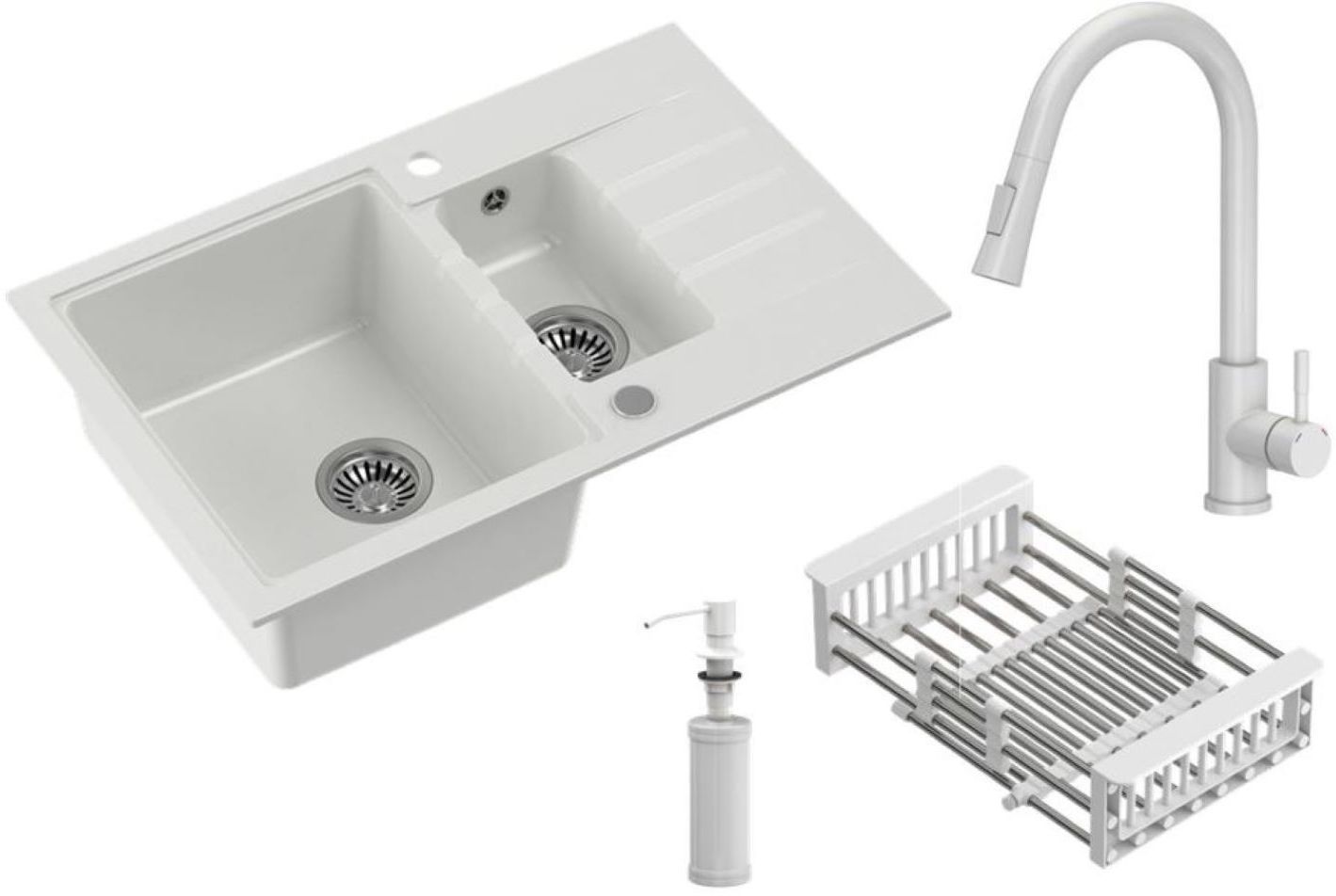 Darmowa Dostawa - Zlewozmywak z baterią i akcesoriami biały / biały Quadron Comfort 156 HCQP57850BIK3673500WHM