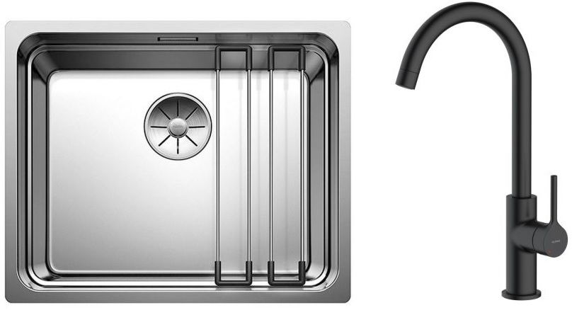 Darmowa Dostawa - Zlewozmywak z baterią stal / czarny Blanco Etagon 500-U abset4445