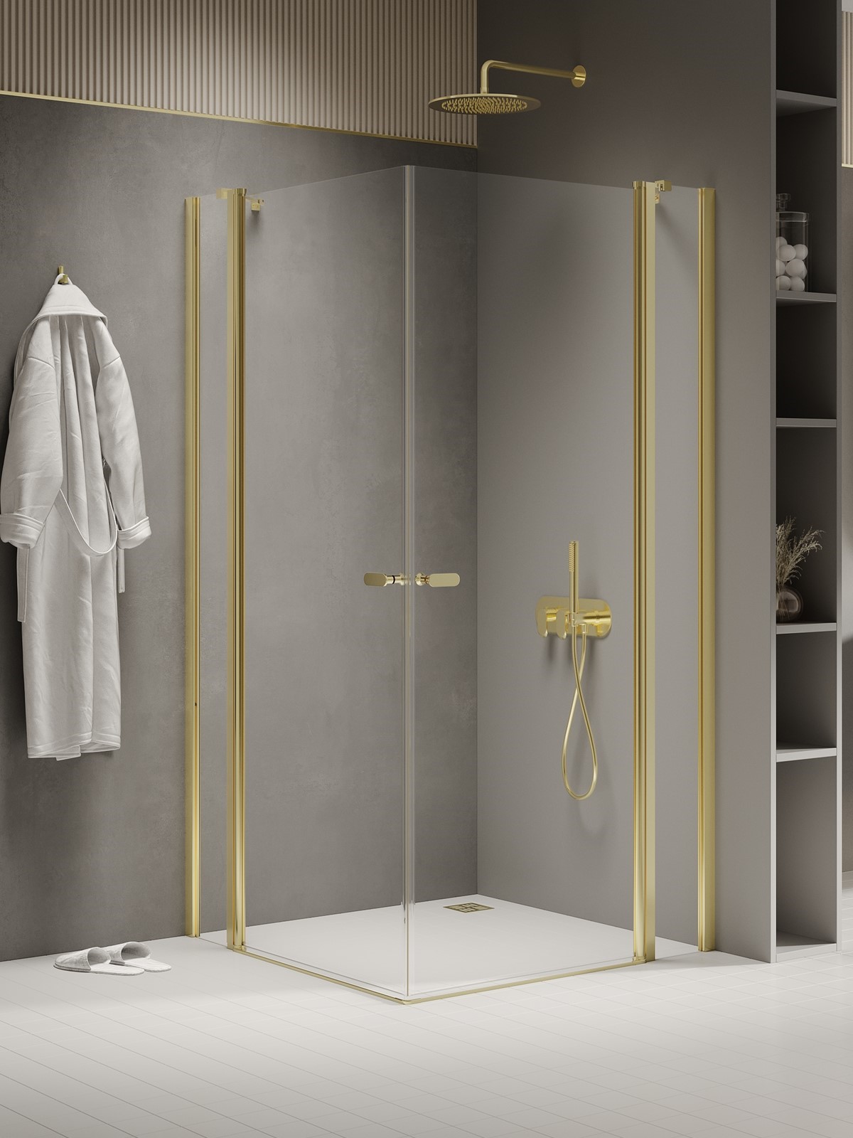 Darmowa Dostawa - Kabina prysznicowa 100x100 cm kwadratowa złoty połysk/szkło przezroczyste New Trendy New Soleo Light Gold K1889