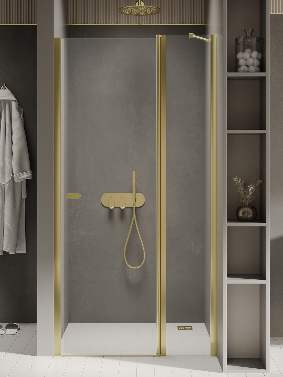 Darmowa Dostawa - Drzwi prysznicowe 90 cm uchylne złoty połysk/szkło przezroczyste New Trendy New Soleo Light Gold D0482A