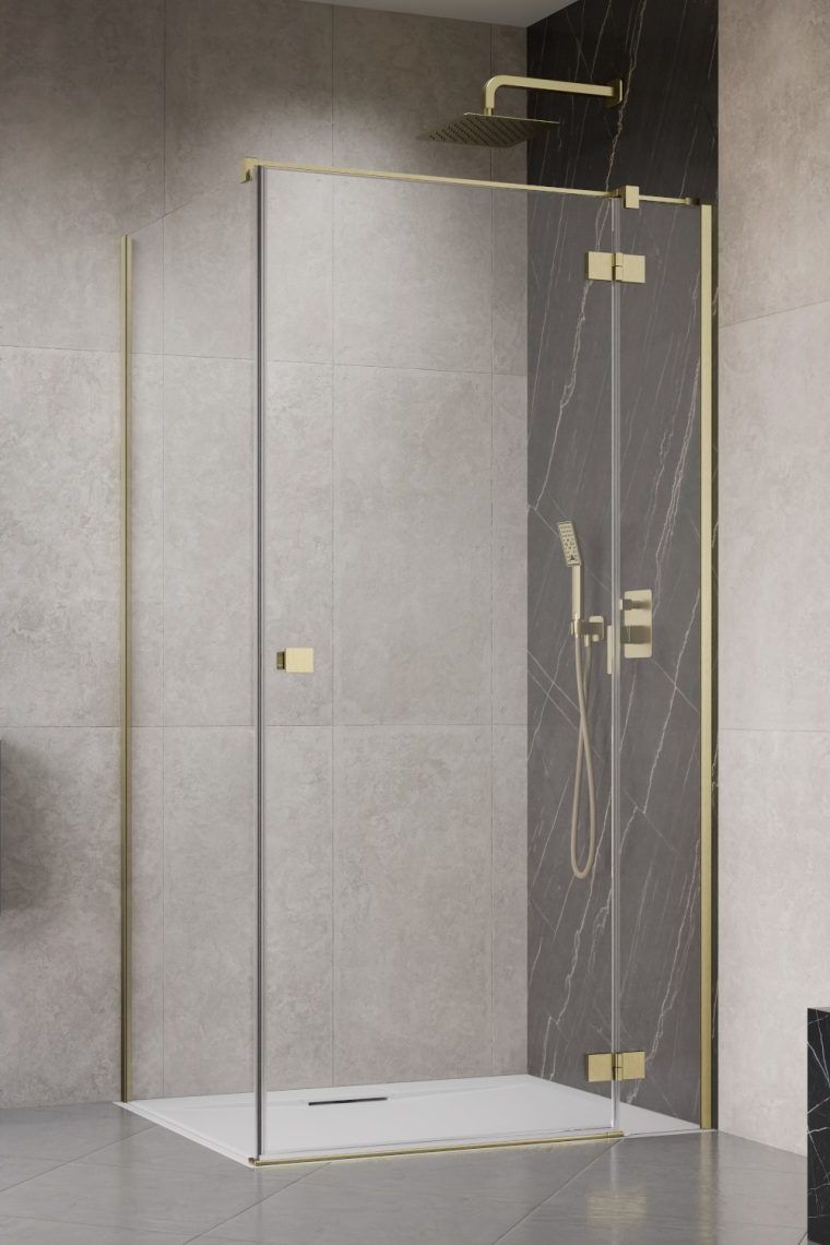Darmowa Dostawa - Drzwi prysznicowe 90 cm uchylne złoty szczotkowany/szkło przezroczyste Radaway Essenza Brushed Gold KDJ 13850449901R