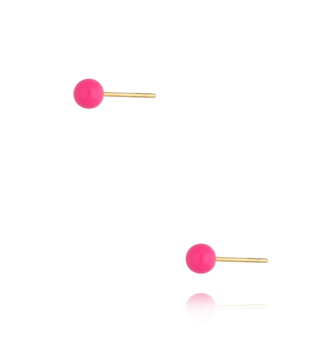 Kolczyki złote kulki z fuksjową emalią 4 mm Enamel Balls - By Dziubeka