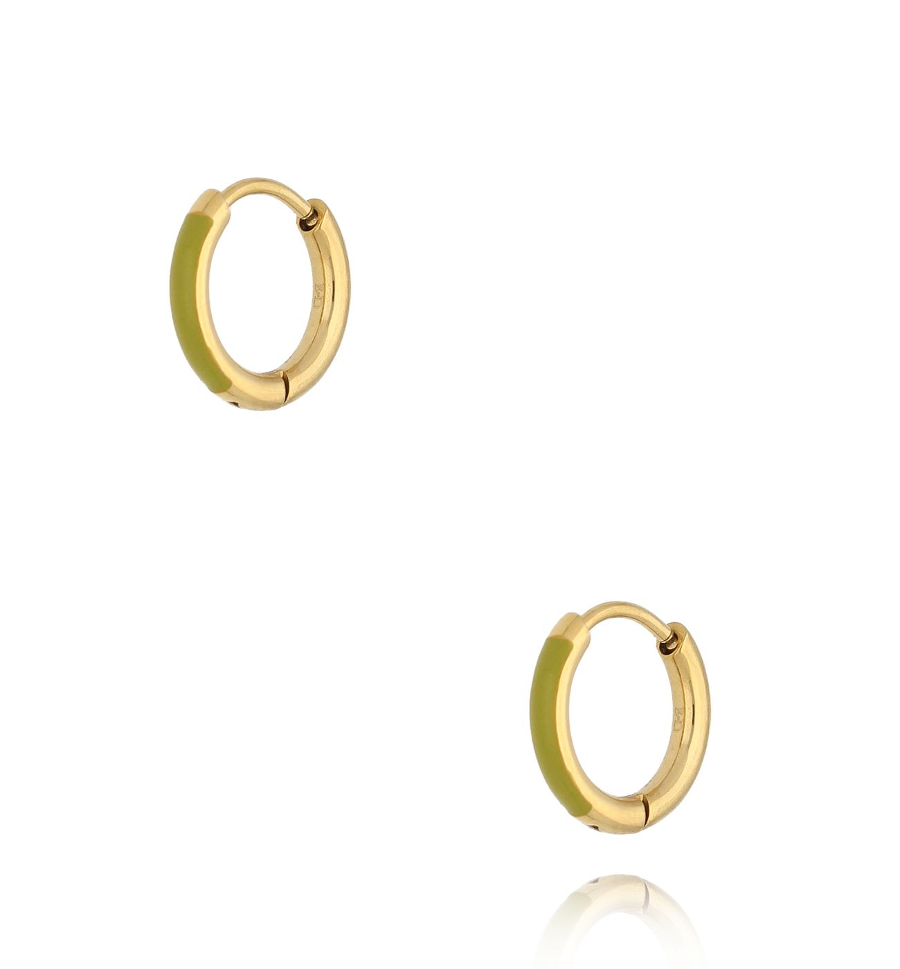 Kolczyki złote koła z zieloną emalią Enamel Small Hoops - By Dziubeka