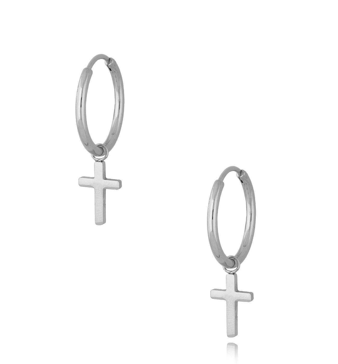 Kolczyki kółka z krzyżykiem Silver Cross - By Dziubeka