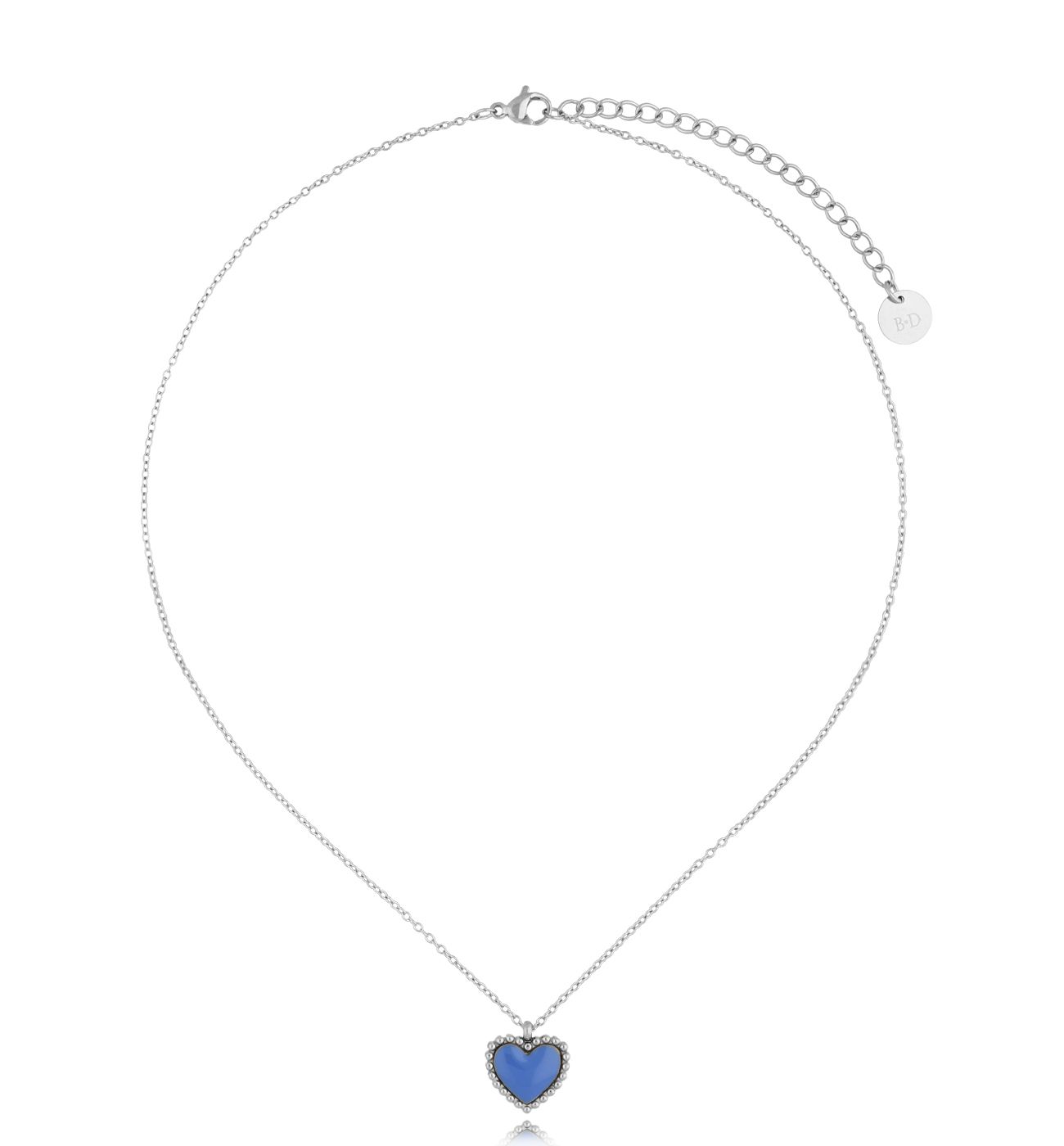 Naszyjnik srebrny z sercem i niebieską emalią Enamel Heart - By Dziubeka