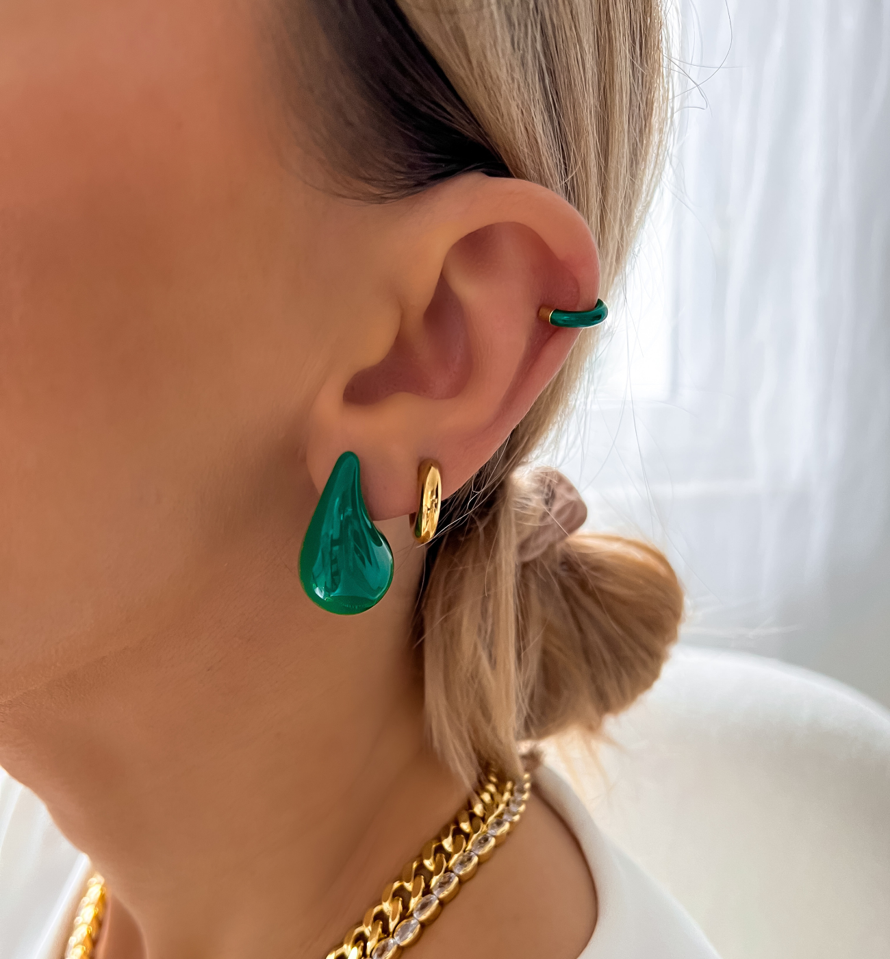 Kolczyki zielone łezki duże Enamel Kyile KSA1481
