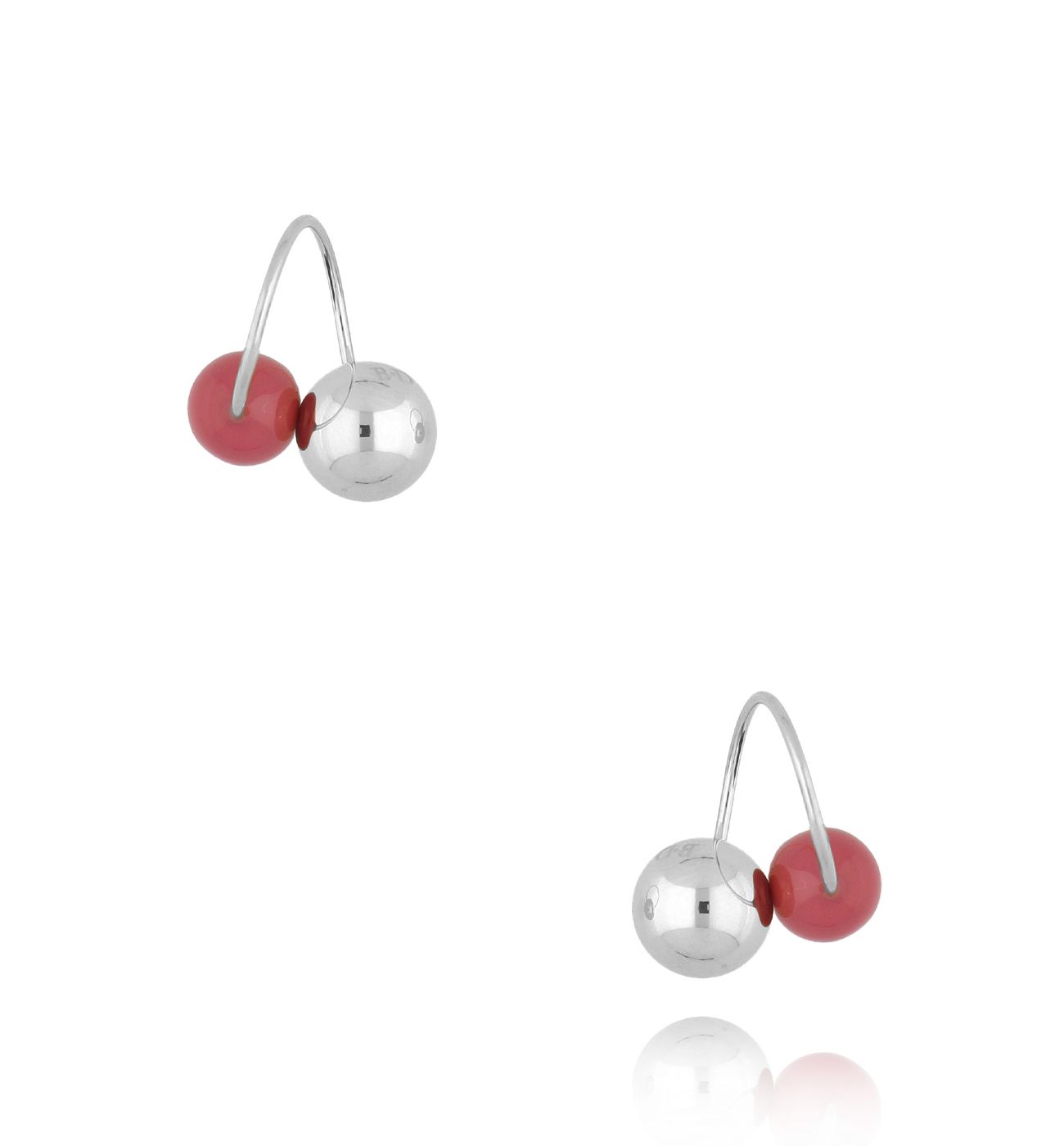 Kolczyki srebrne z kulkami i różową emalią Enamel Balls - By Dziubeka