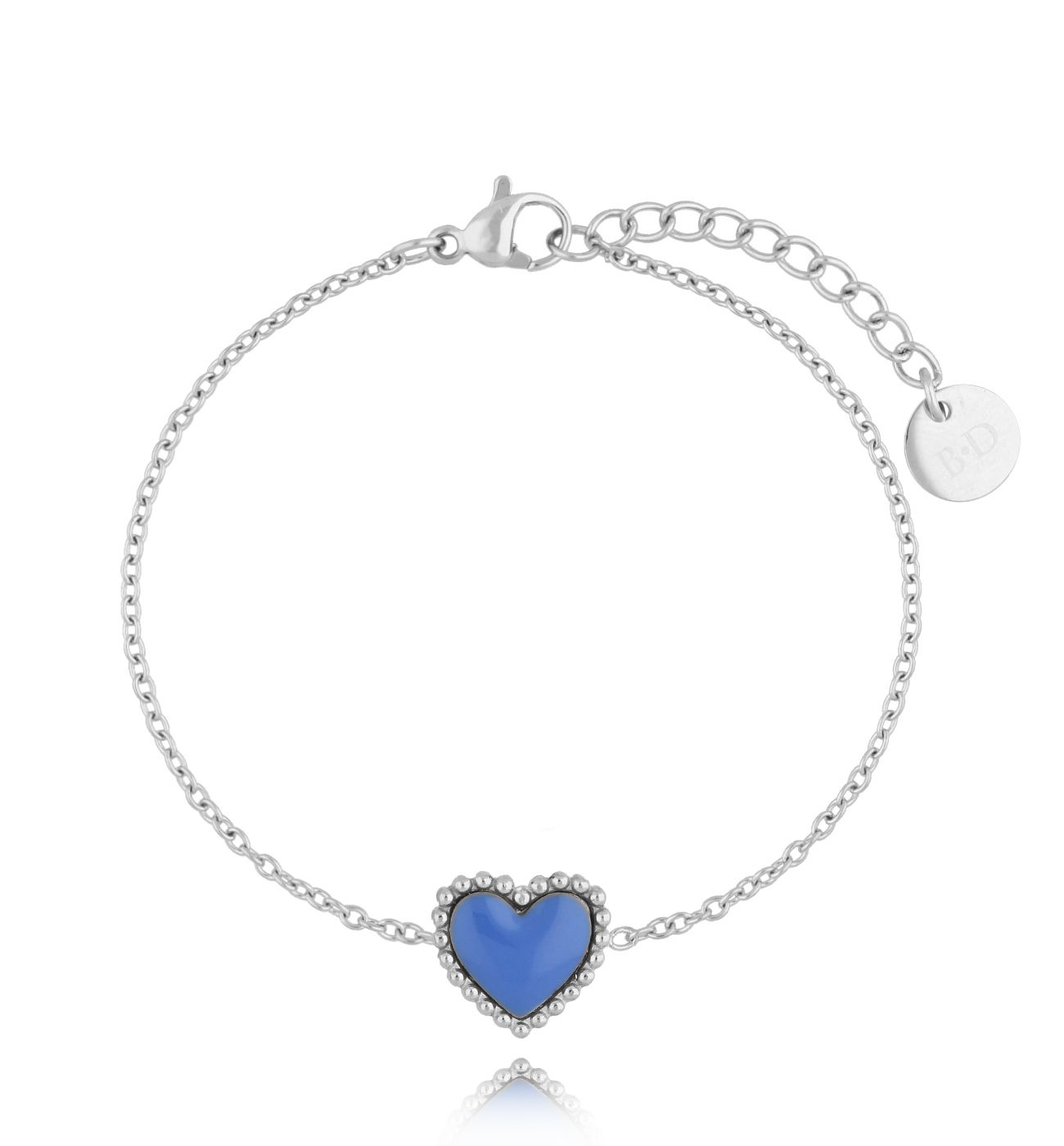 Bransoletka srebrna z sercem i niebieską emalią Enamel Heart - By Dziubeka
