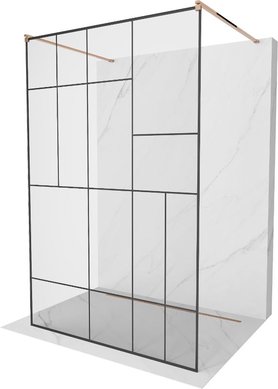 Ścianka prysznicowa Mexen Kioto czarny wzór/różowe złoto 140x200 cm 1 szt.