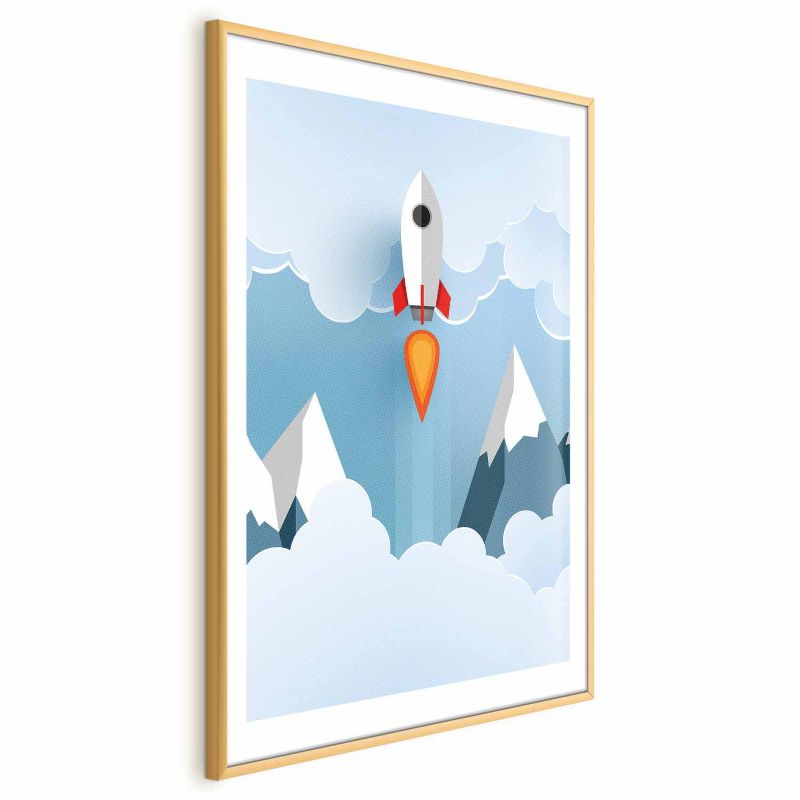 Plakat Artgeist Rakieta w chmurach 21x30 cm z ramą złotą 1 szt
